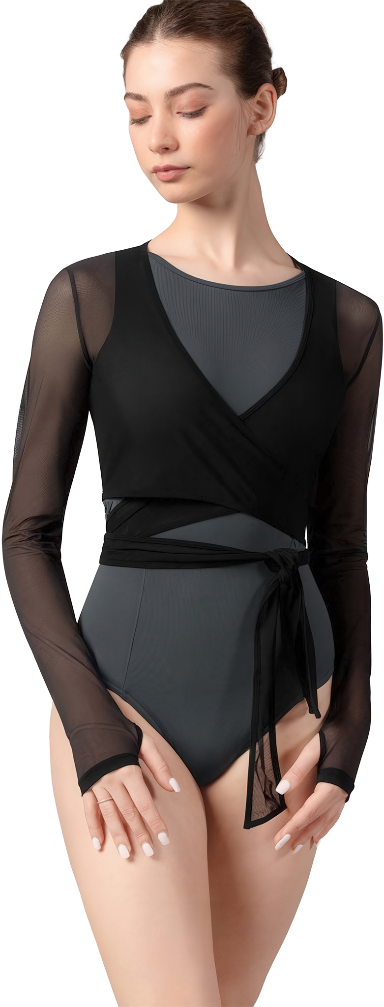 Bloch Bethan Mesh Wrap Top Z8459 Black Schwarze Ballett Wickeljacke Aus Mesh 01