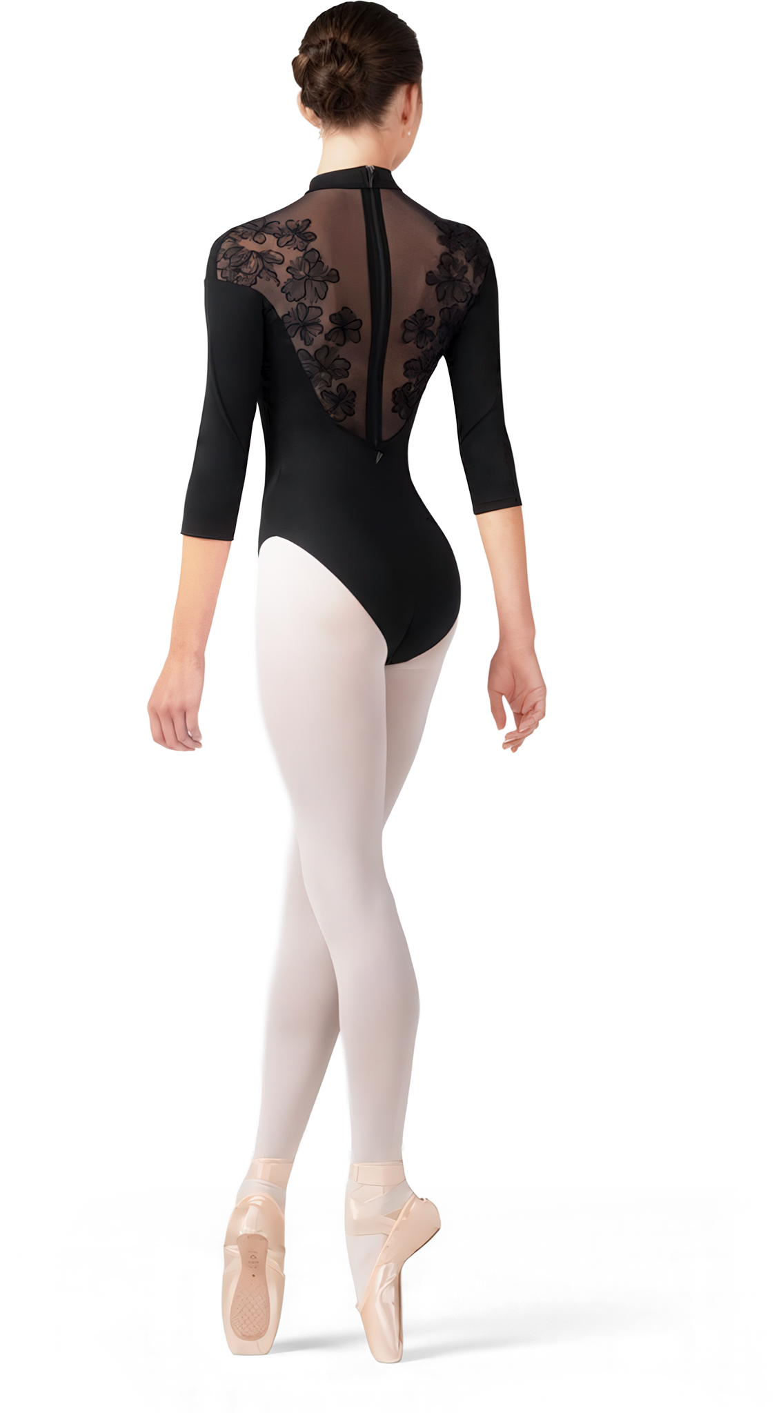 Bloch Calista Embroidered Zip 3 4 Sleeve Leotard B L60001 Black Tanztrikot Mit Stehkragen Und Floral Bestickter Netzpasse 111862 02
