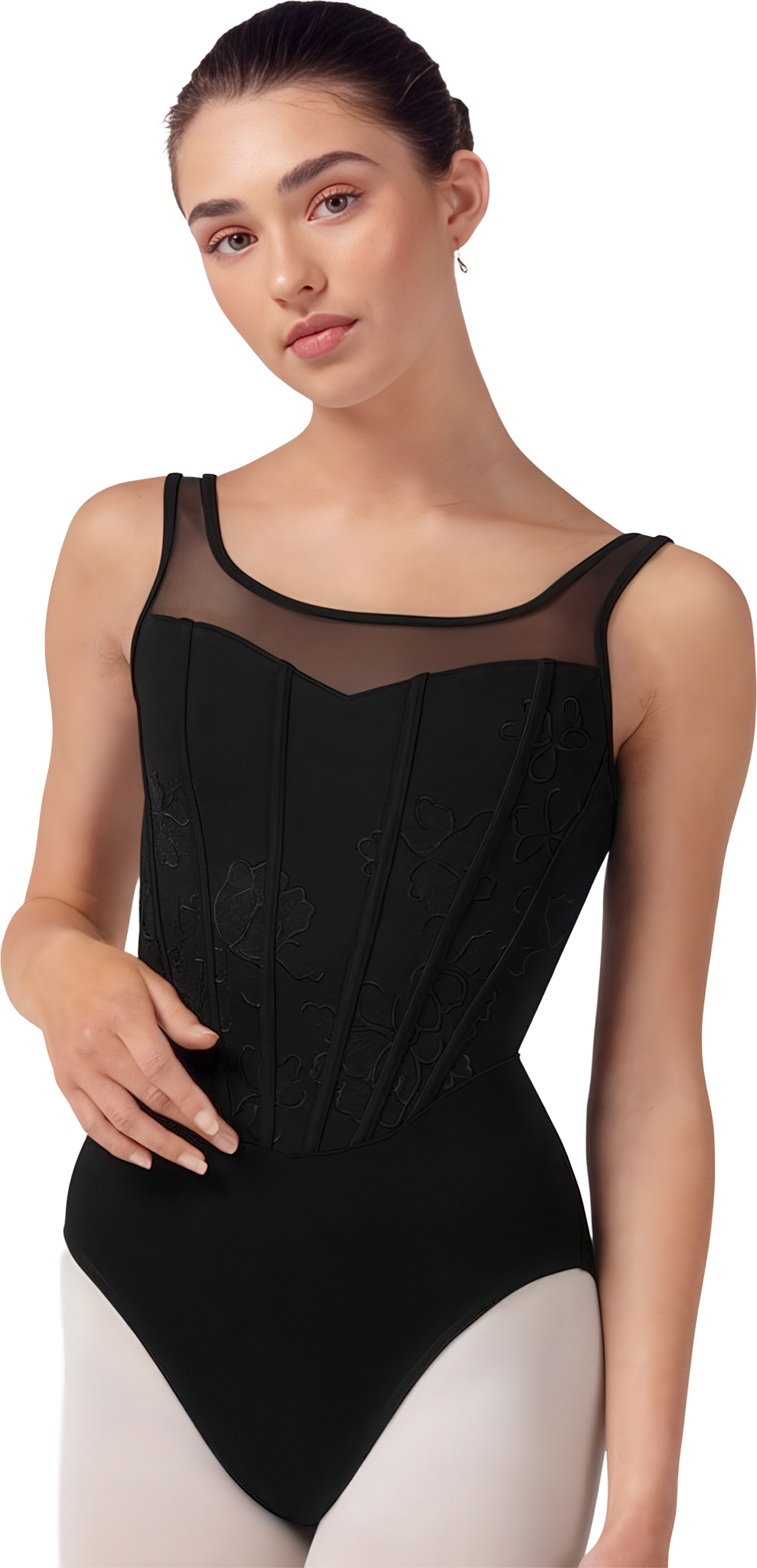Bloch Isabella L50002 Black Schwarzes Ballett Trikot Mit Floraler Stickerei In Korsett Optik 111854 01