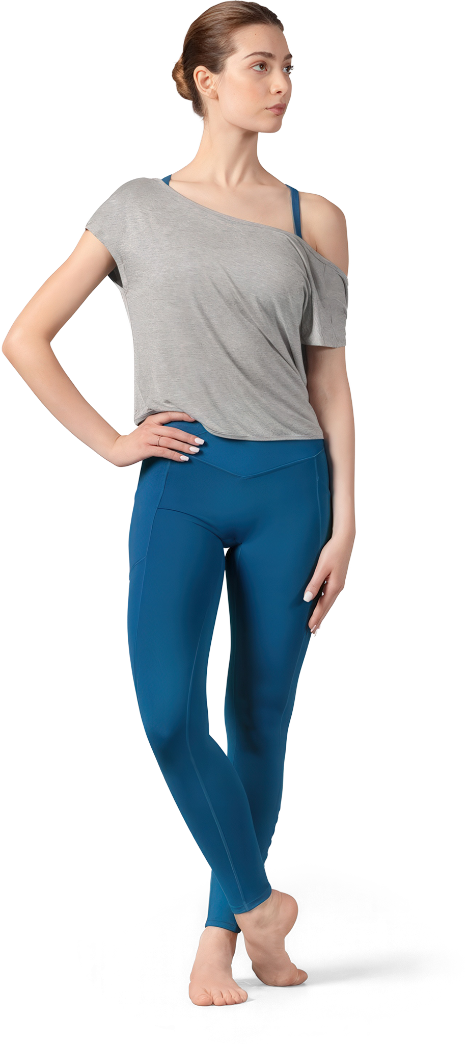 Bloch Kiera Ladies V Back Top Z3362 Grey Marle Kurzarm Ballett Top Grau 01
