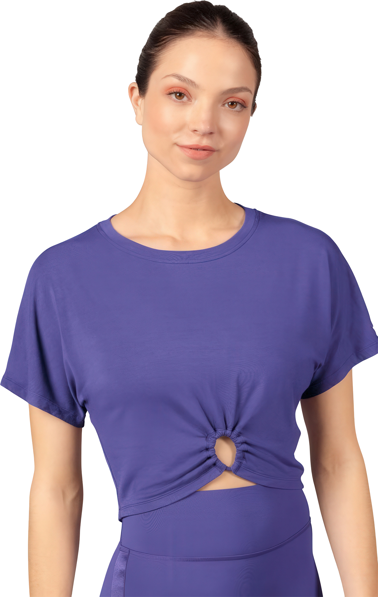 Bloch Ladies Majesty Crop Top M750l Tanzanite Kurzes Tanz Top Mit Front Raffung Violett 01