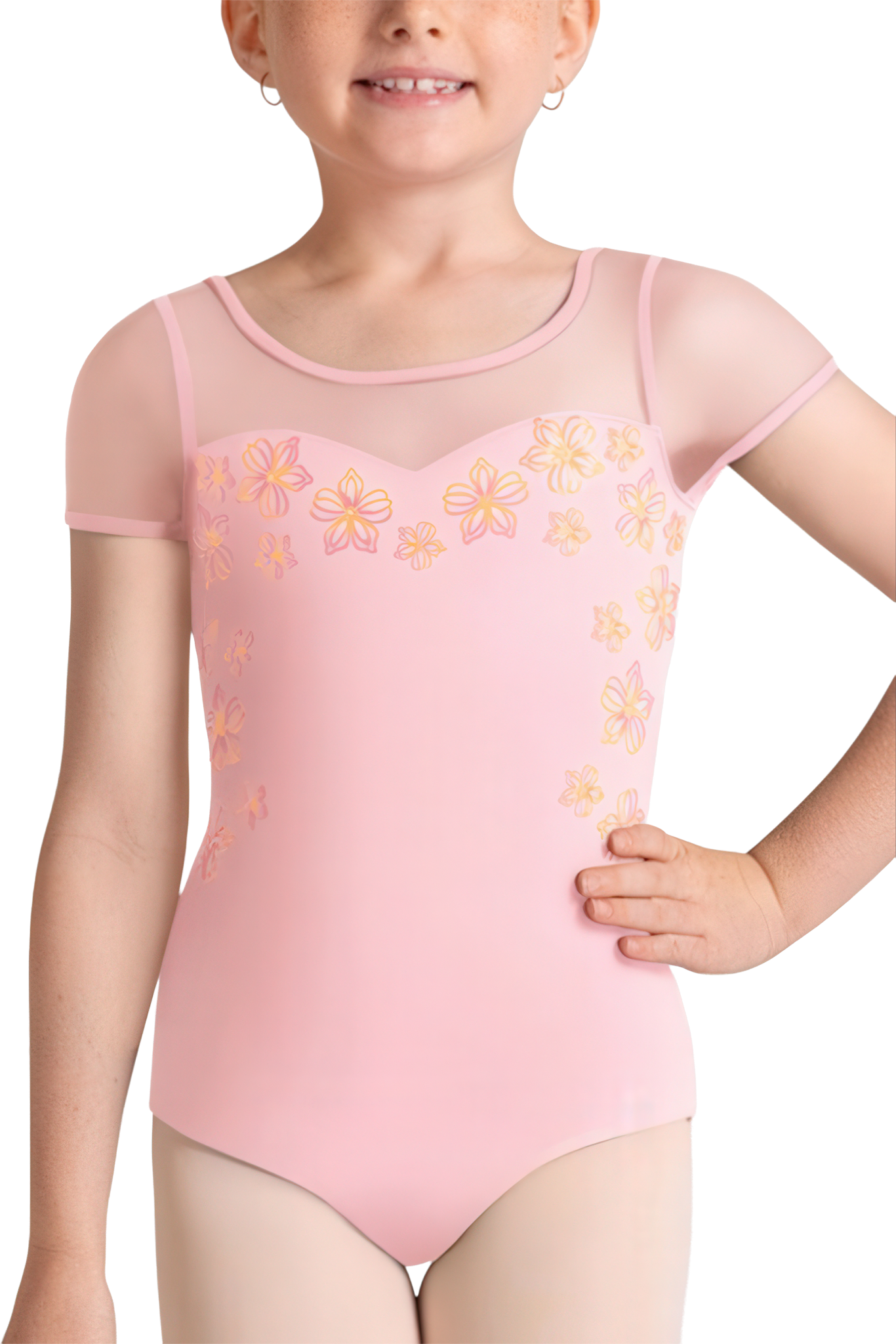 Bloch Logan Cap Sleeve Leotard Cl20009 Candy Pink Rosa Kurzarm Ballettanzug Fuer Maedchen Blumendruck 111188 03