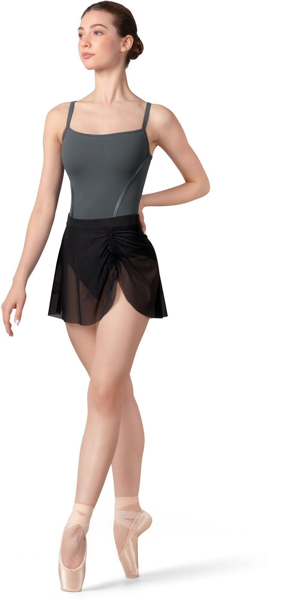 Bloch Nicky Ladies Mesh Skirt R9221 Black Schwarzer Geraffter Ballettrock Aus Mesh 01