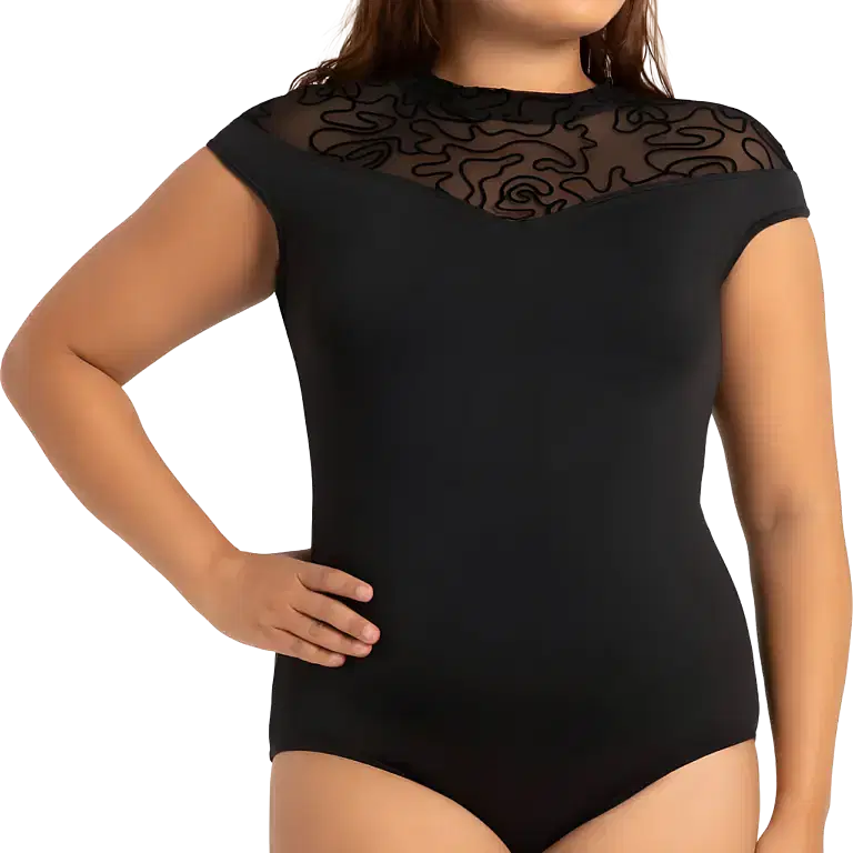 Capezio Bella Notte Stelle 2160w Black Schwarzes Stehkragen Tanztrikot Mit Mesh Ruecken 01