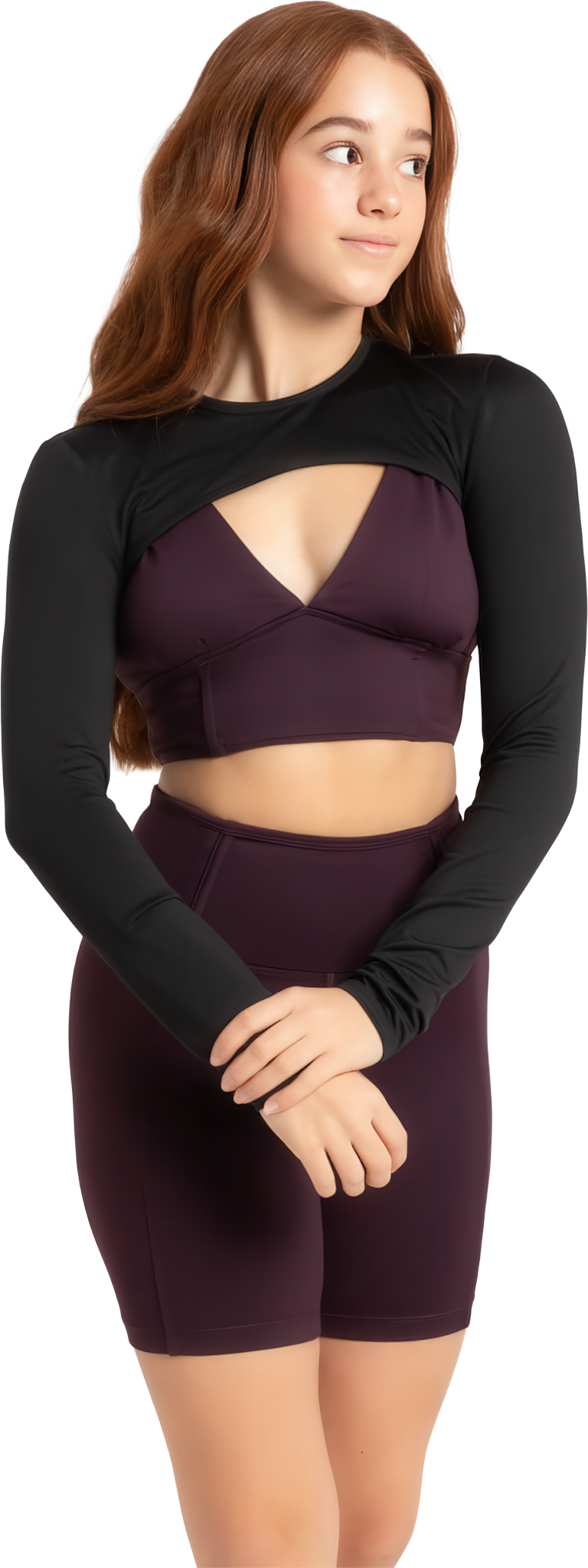 Capezio Performance Crop Top C 12114w Fw24 Black Schwarzer Tanz Schulterwaermer Extra Lange Aermel 83956 01