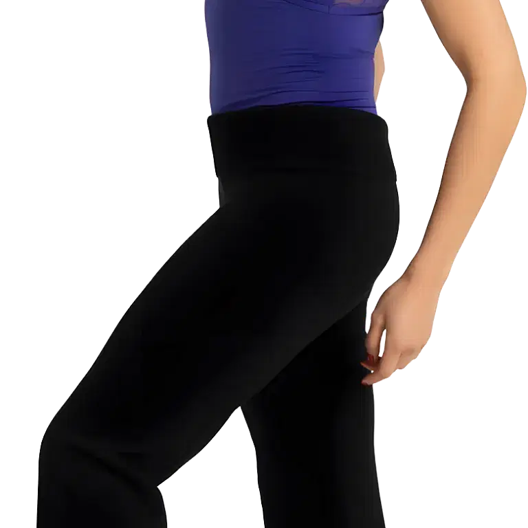 Capezio Wellness Crop Wide Leg Pant Ck10993w Black Schwarze Damen Tanzhose Mit Ripp Bund 01