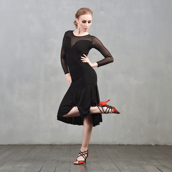Dance Everywear Alexis Sm8018 Black Schwarzes Tanzkleid Mit Schlitz Mesh Aermeln 02