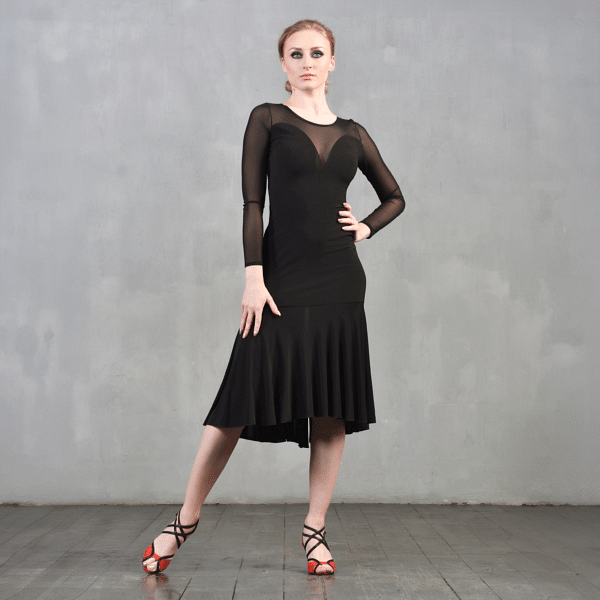 Dance Everywear Alexis Sm8018 Black Schwarzes Tanzkleid Mit Schlitz Mesh Aermeln 06