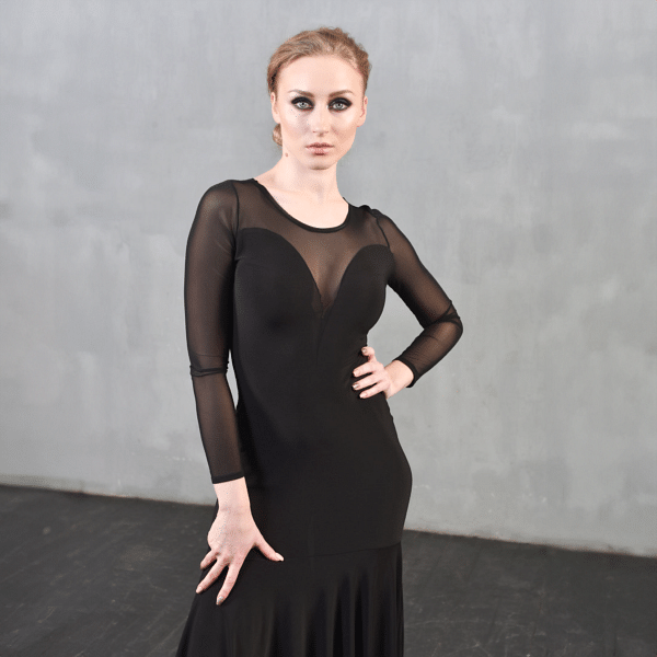 Dance Everywear Alexis Sm8018 Black Schwarzes Tanzkleid Mit Schlitz Mesh Aermeln 09
