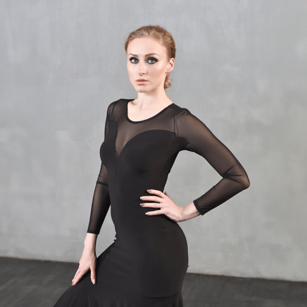 Dance Everywear Alexis Sm8018 Black Schwarzes Tanzkleid Mit Schlitz Mesh Aermeln 10