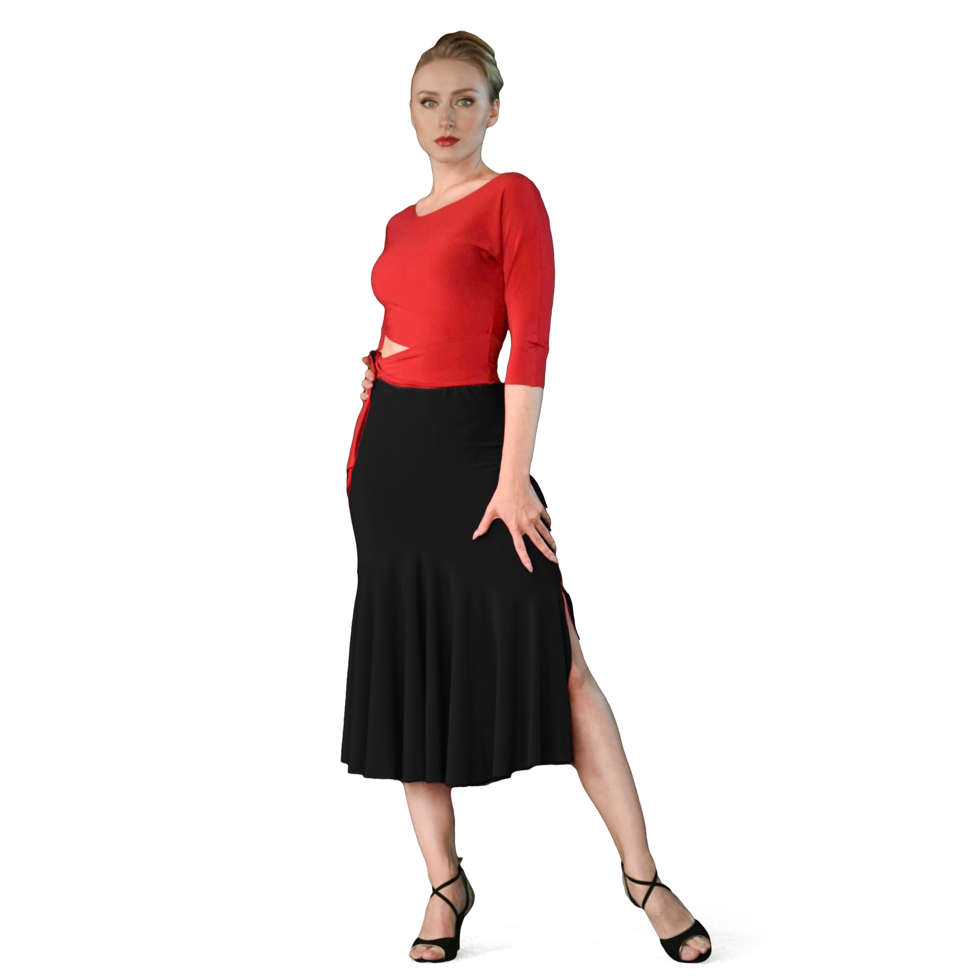 Dance Everywear Jacky Sm7018 Black Tanzrock Mit Falten Und Schlitz Schwarz 01