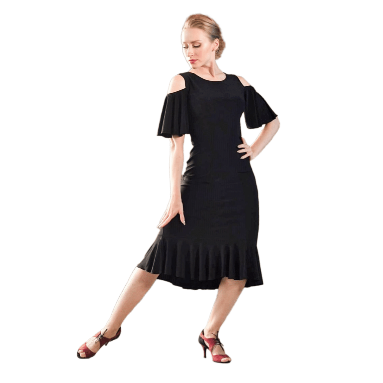 Dance Everywear Nerea Sm8030 Black Schwarzes Tanzkleid Mit Godets Schulterfrei 01