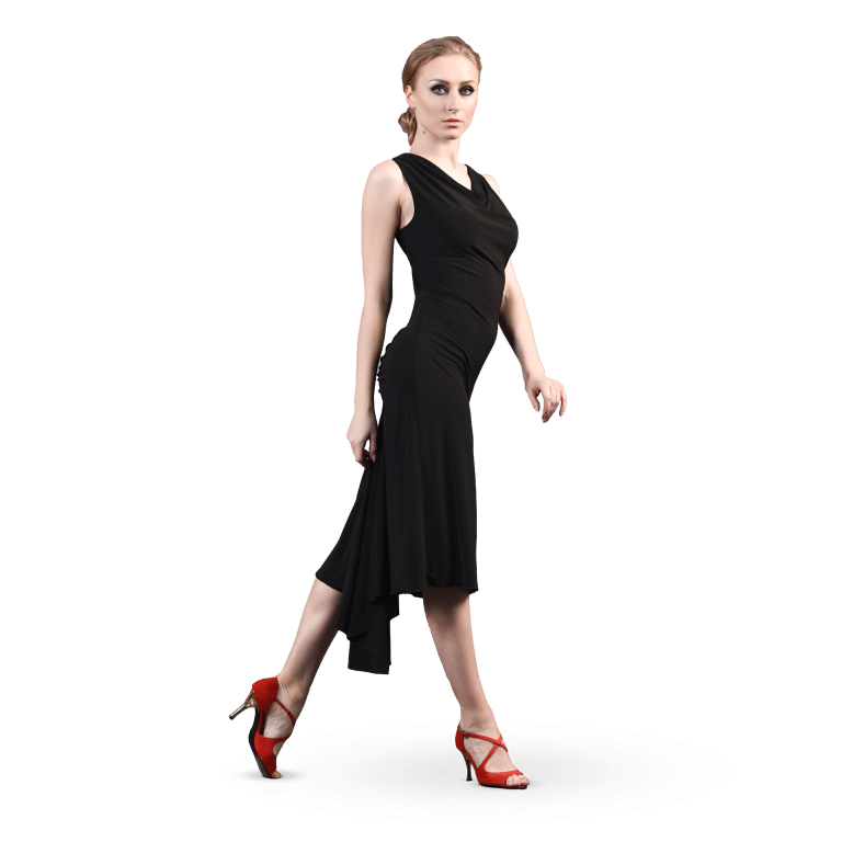 Dance Everywear Rita Sm8020 Black Aermelloses Tanzkleid Wasserfall Ausschnitt 01