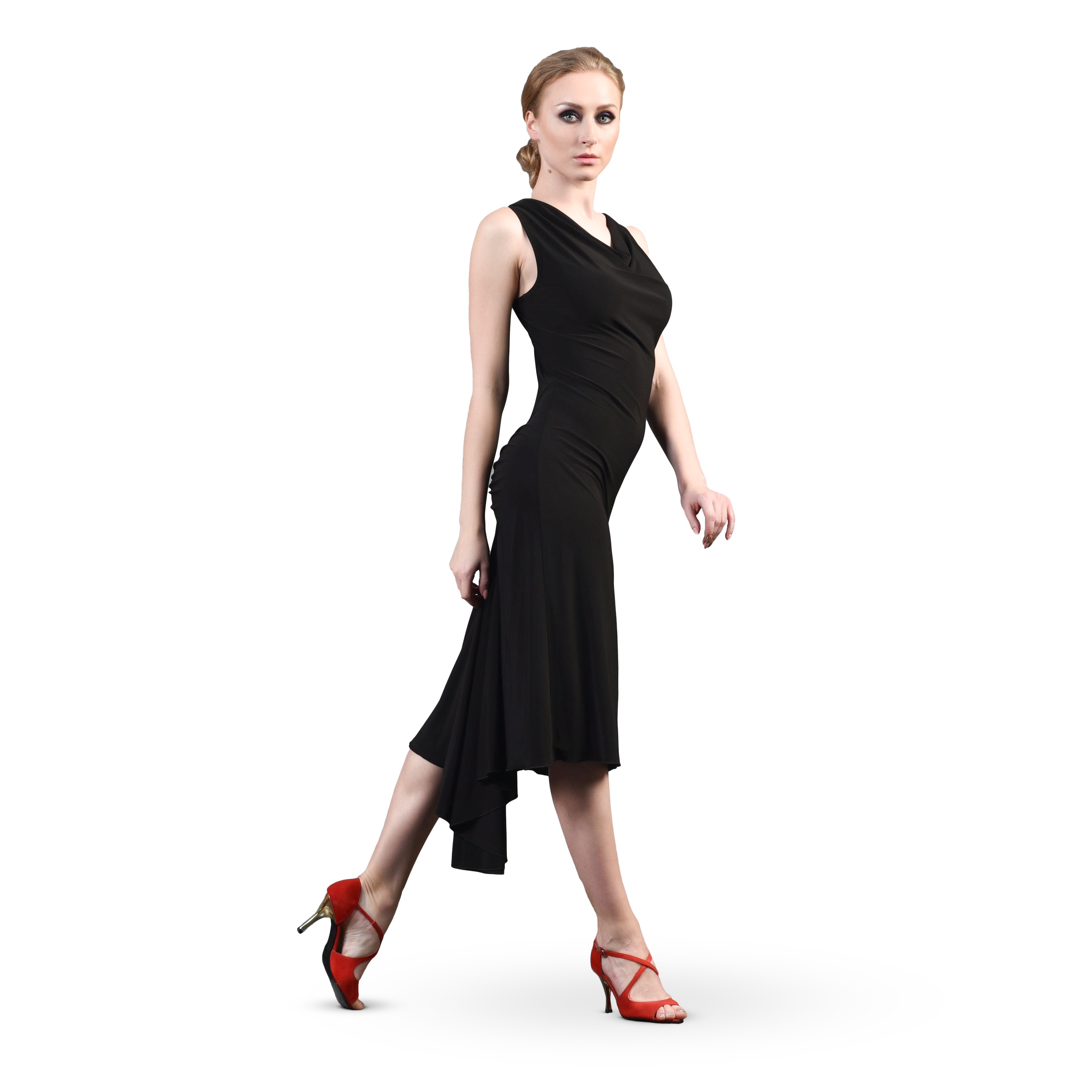 Dance Everywear Rita Sm8020 Black Aermelloses Tanzkleid Wasserfall Ausschnitt 01