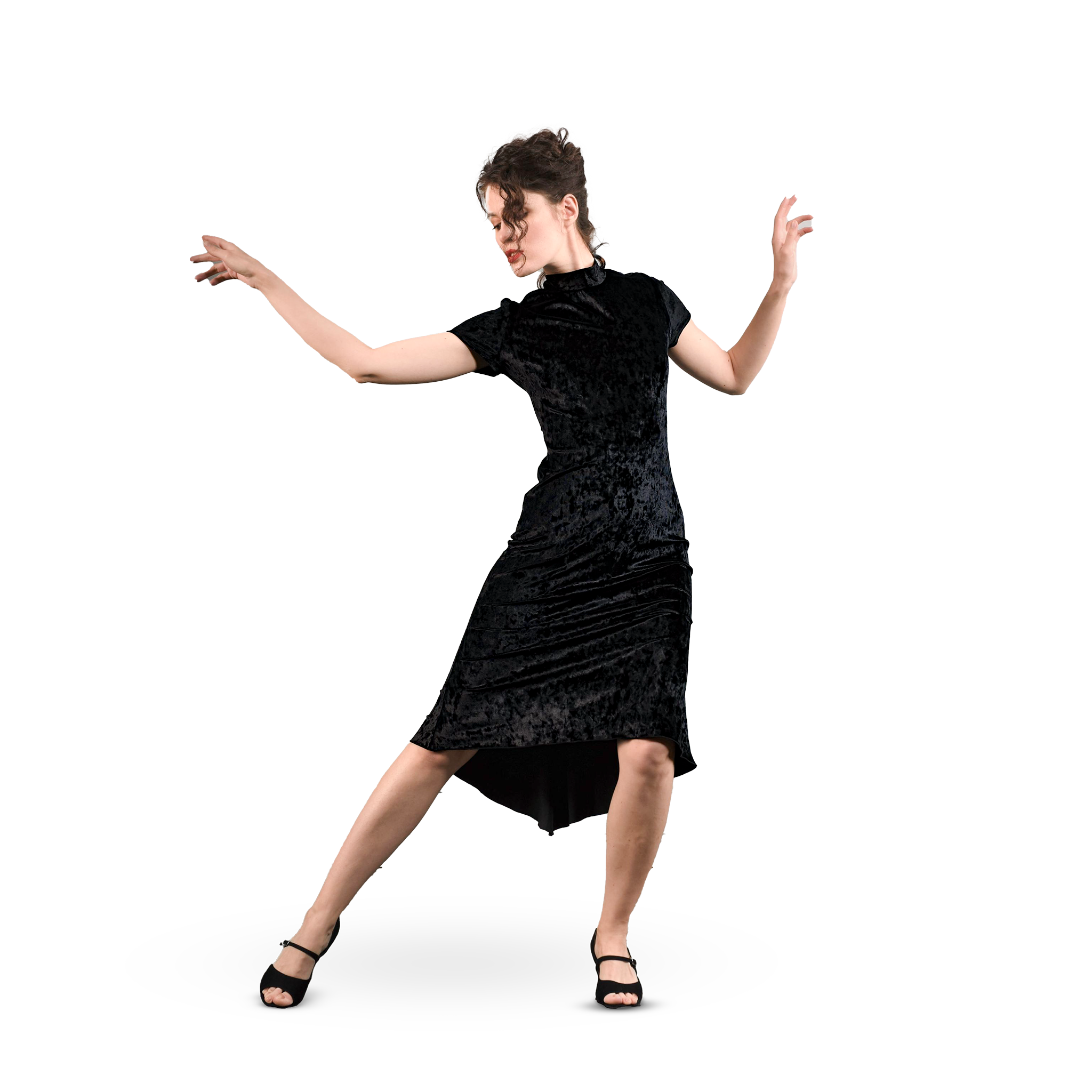 Dance Everywear Sofia Sm8024 037 Jet Black Schwarzes Hochgeschlossenes Samt Tanzkleid 01