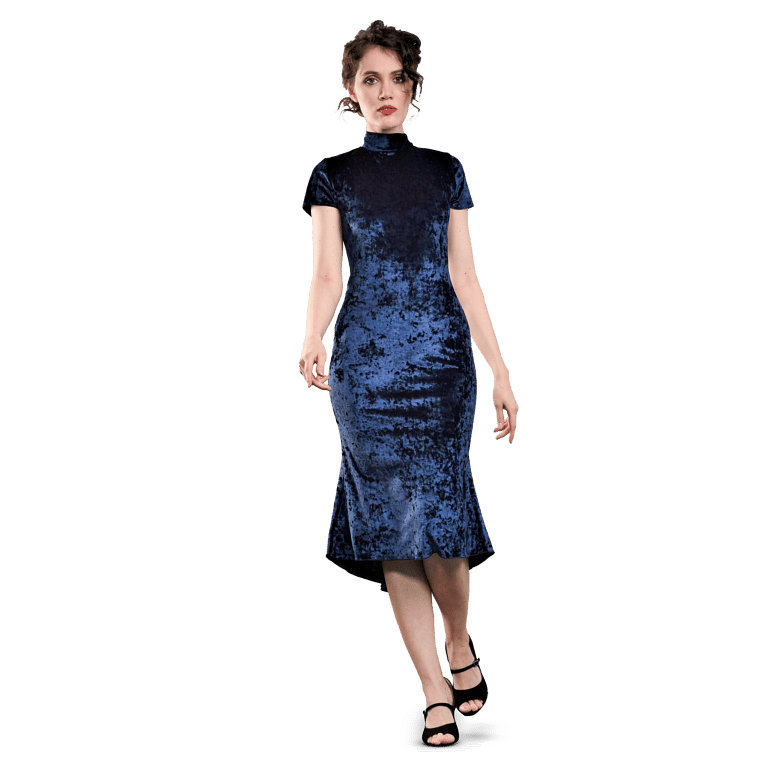 Dance Everywear Sofia Sm8024 037 Navy Blue Blaues Samt Tanzkleid Mit Stehkragen 01