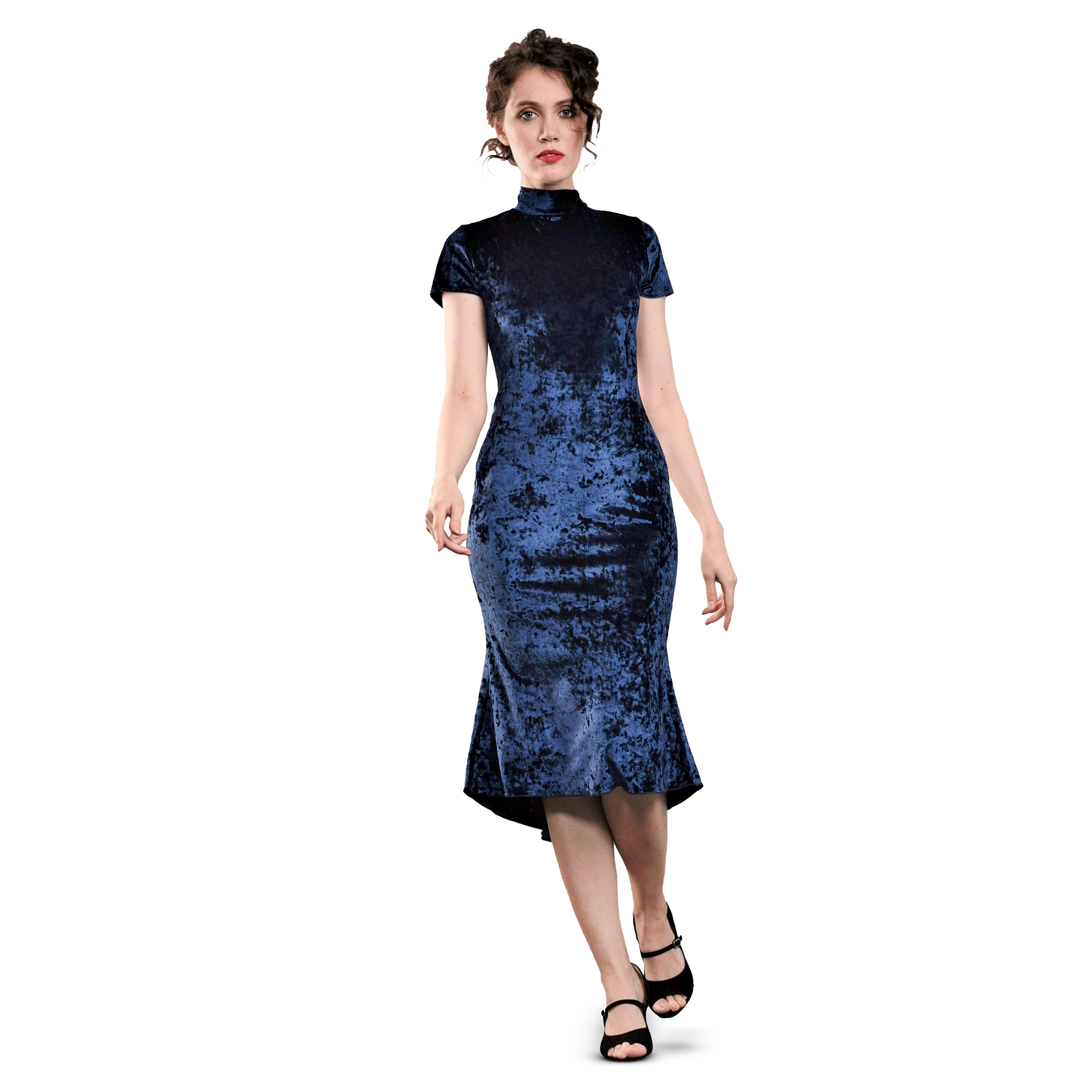 Dance Everywear Sofia Sm8024 037 Navy Blue Blaues Samt Tanzkleid Mit Stehkragen 01