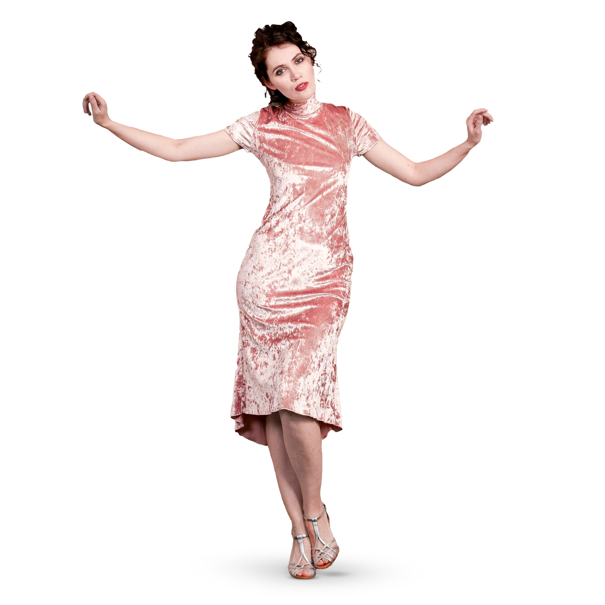 Dance Everywear Sofia Sm8024 037 Pink Marble Hochgeschlossenes Samt Tanzkleid Altrosa 01