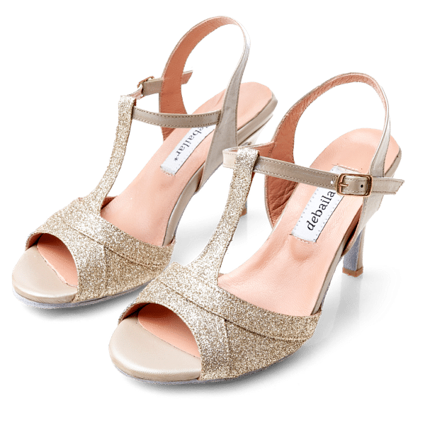 Debailar Paula Dora Open Back T Riemchen Tanzschuh Gold Glitter 02