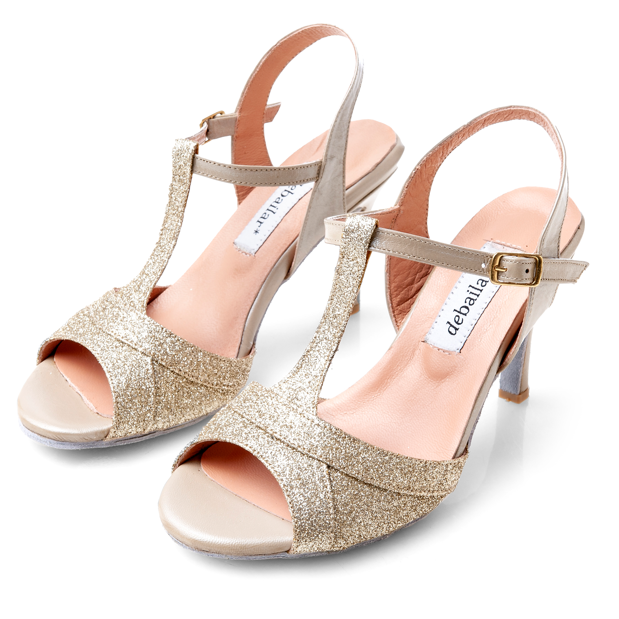 Debailar Paula Dora Open Back T Riemchen Tanzschuh Gold Glitter 02