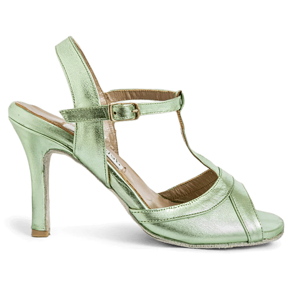Debailar Paula Menta Open Back Mintgruener Tanzschuh Metallic Leder 01