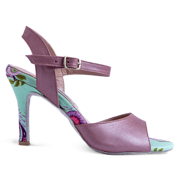 Debailar Sandalia Prenhita Open Back Tanzsandale Leder Gebluemter Stoff 01