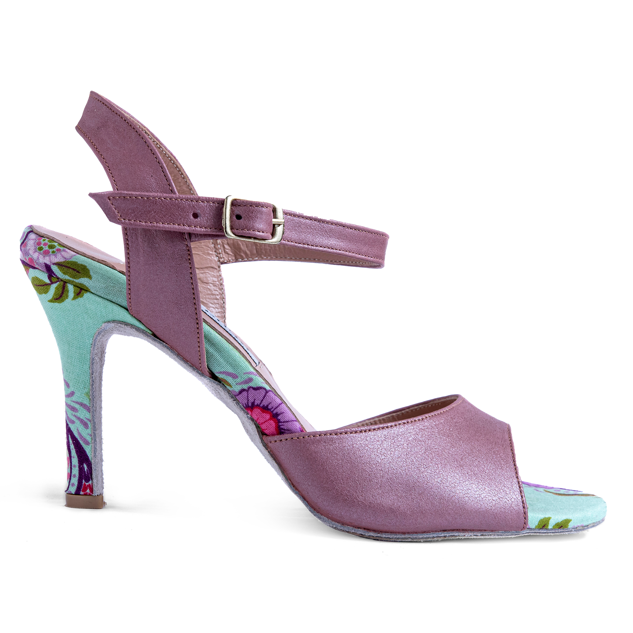 Debailar Sandalia Prenhita Open Back Tanzsandale Leder Gebluemter Stoff 01