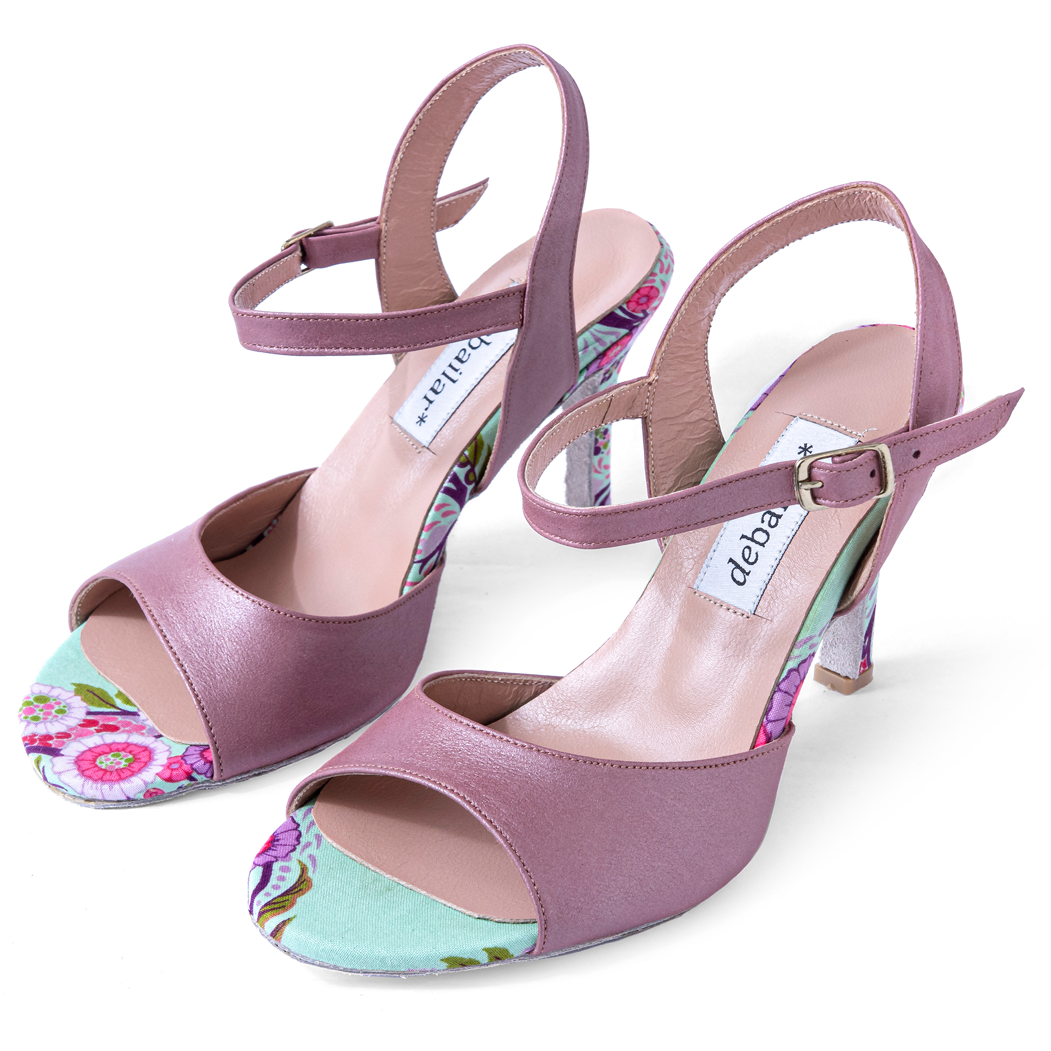 Debailar Sandalia Prenhita Open Back Tanzsandale Leder Gebluemter Stoff 02