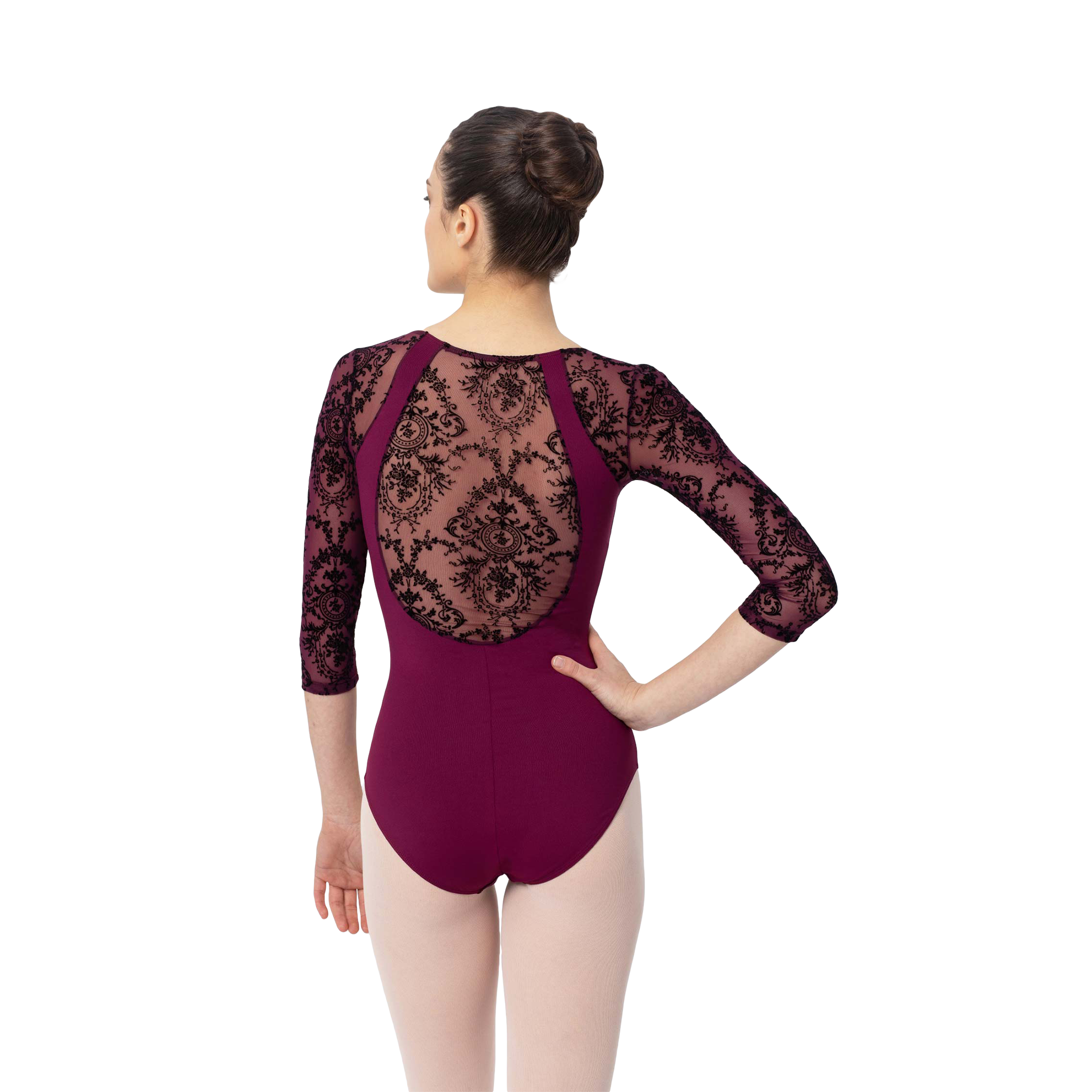 Intermezzo 31588 Granate Weinroter 3 4 Arm Tanzbody Mit Spitze 02