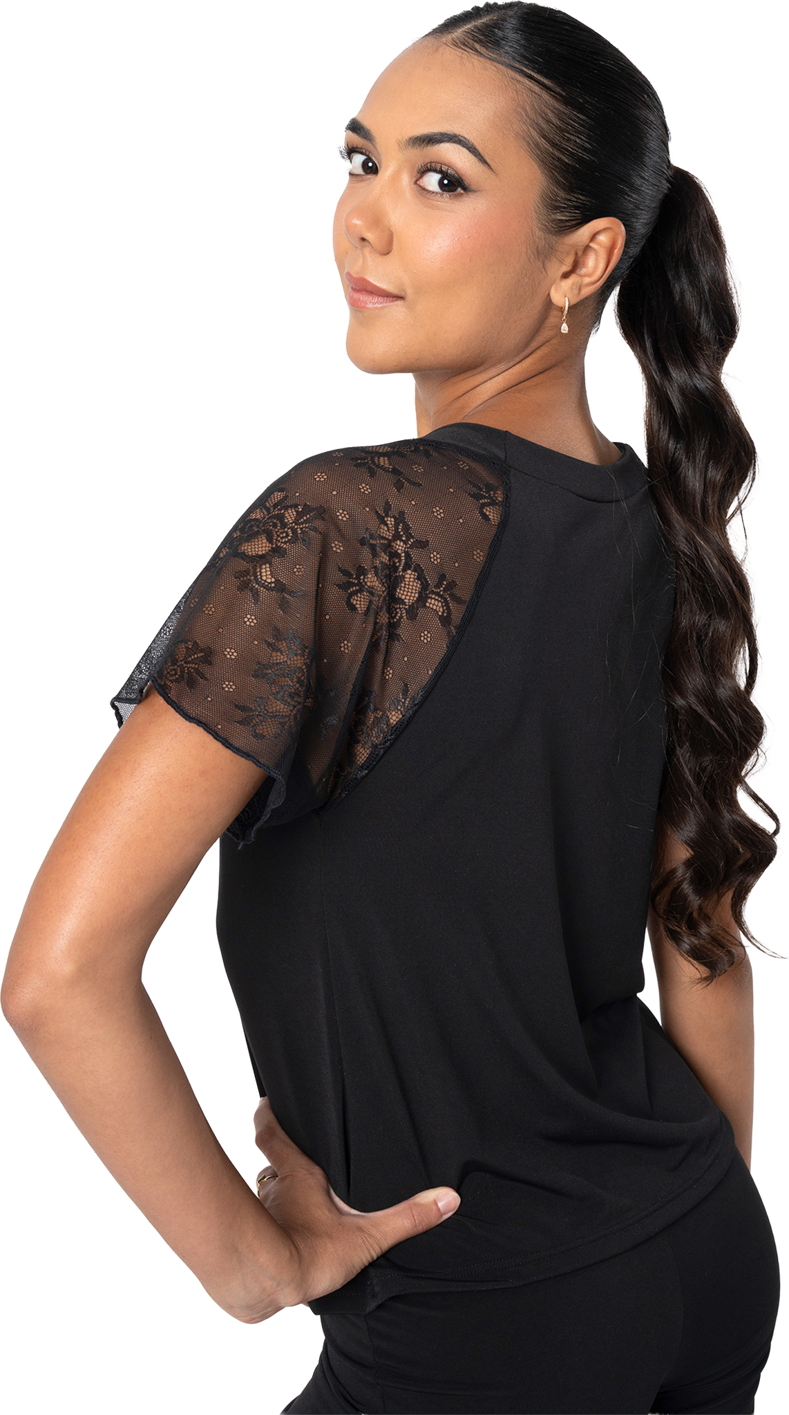 Intermezzo Hadid 6670 Black Schwarzes Tanz Shirt Kurze Spitzenaermel 122148 02