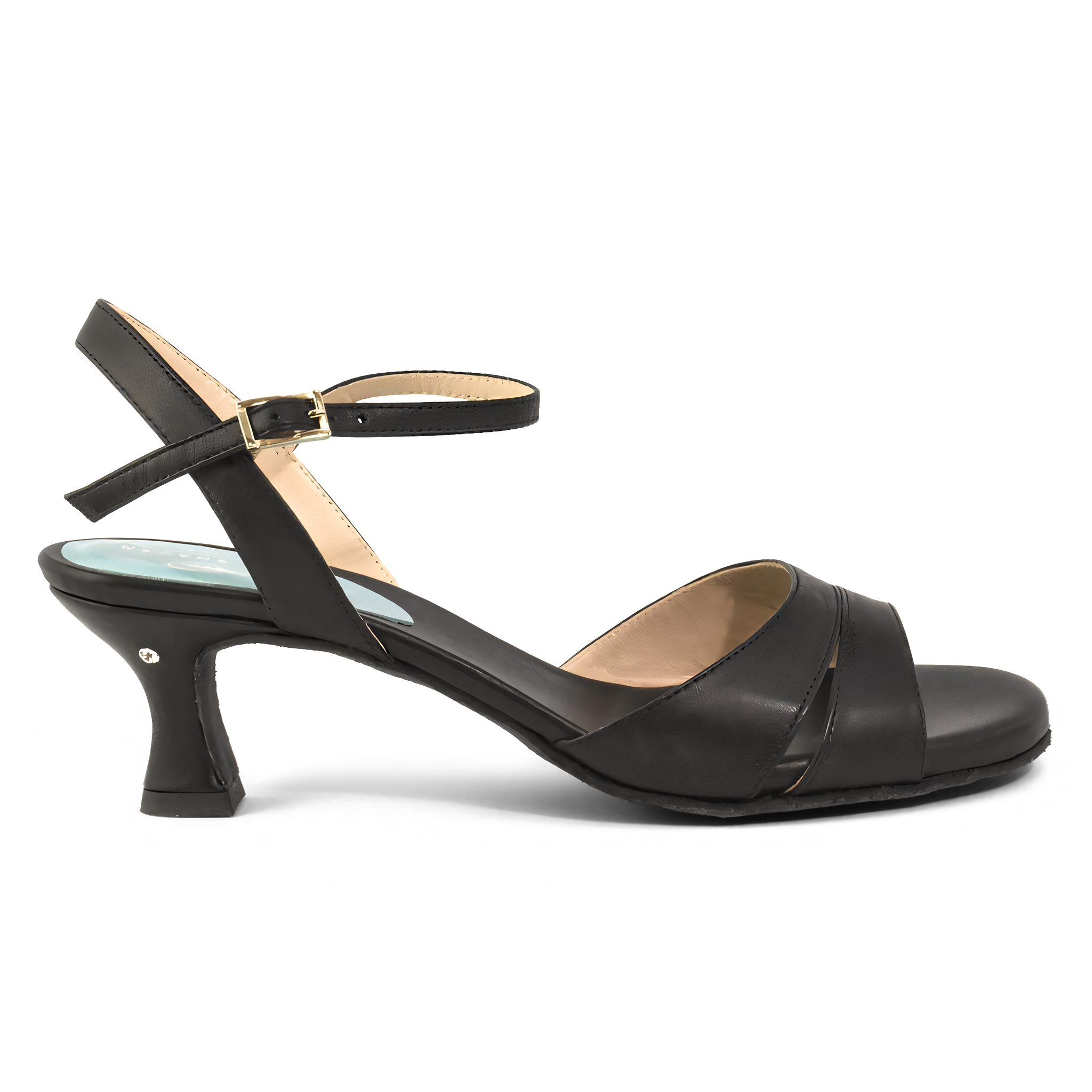 Madame Pivot Rallies Black Leather Schwarze Tanzsandale Mittlere Absatzhoehe 01