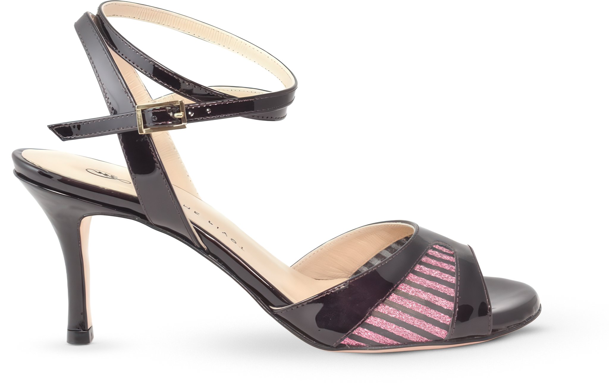 Madame Pivot Thelma Burgundy Patent Glitter Net Tanzsandale Aus Lackleder Weinrot 97745 01