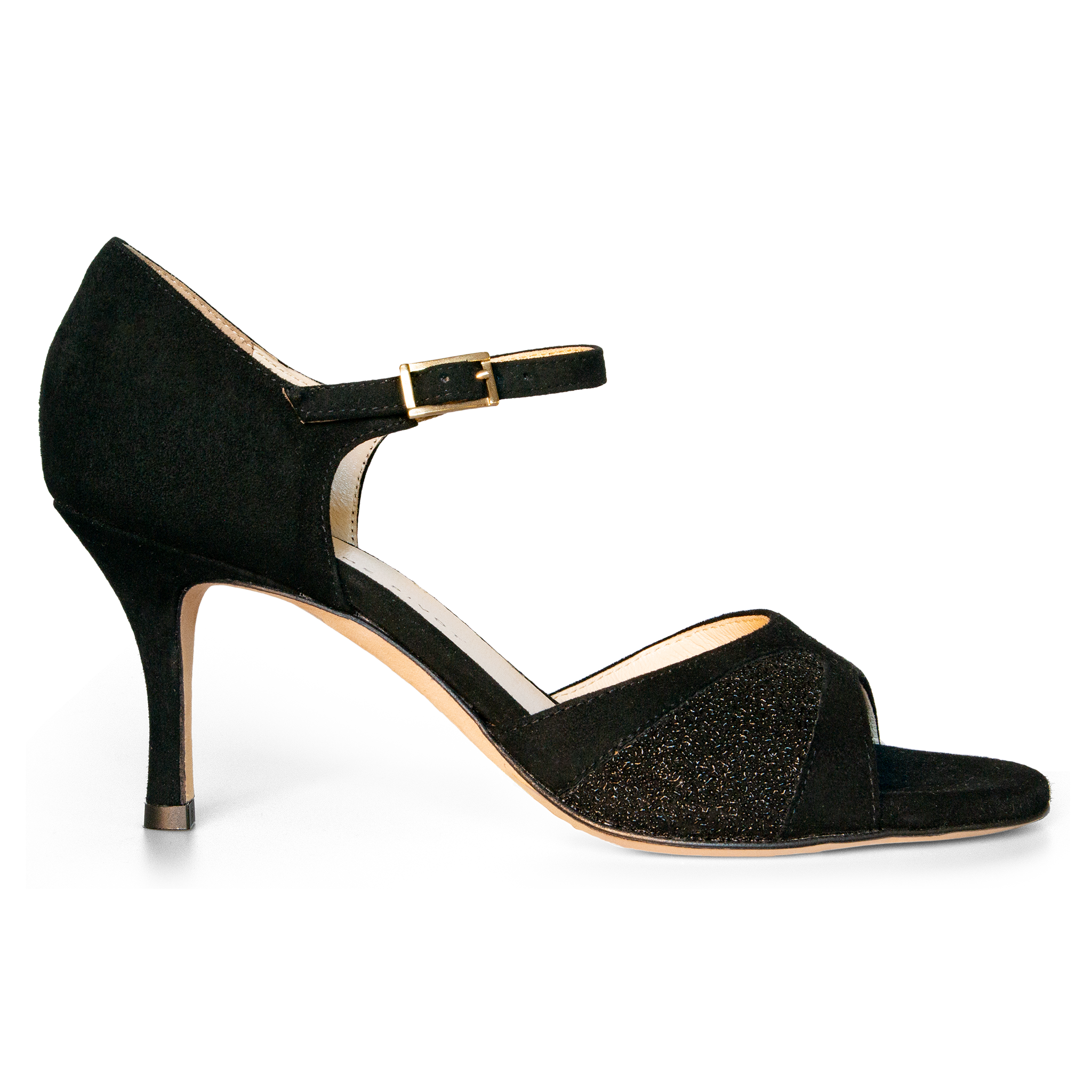 Madame Pivot Trudy 0501 Black Printed Suede Schwarze Tanz Sandale Glattledersohle 01