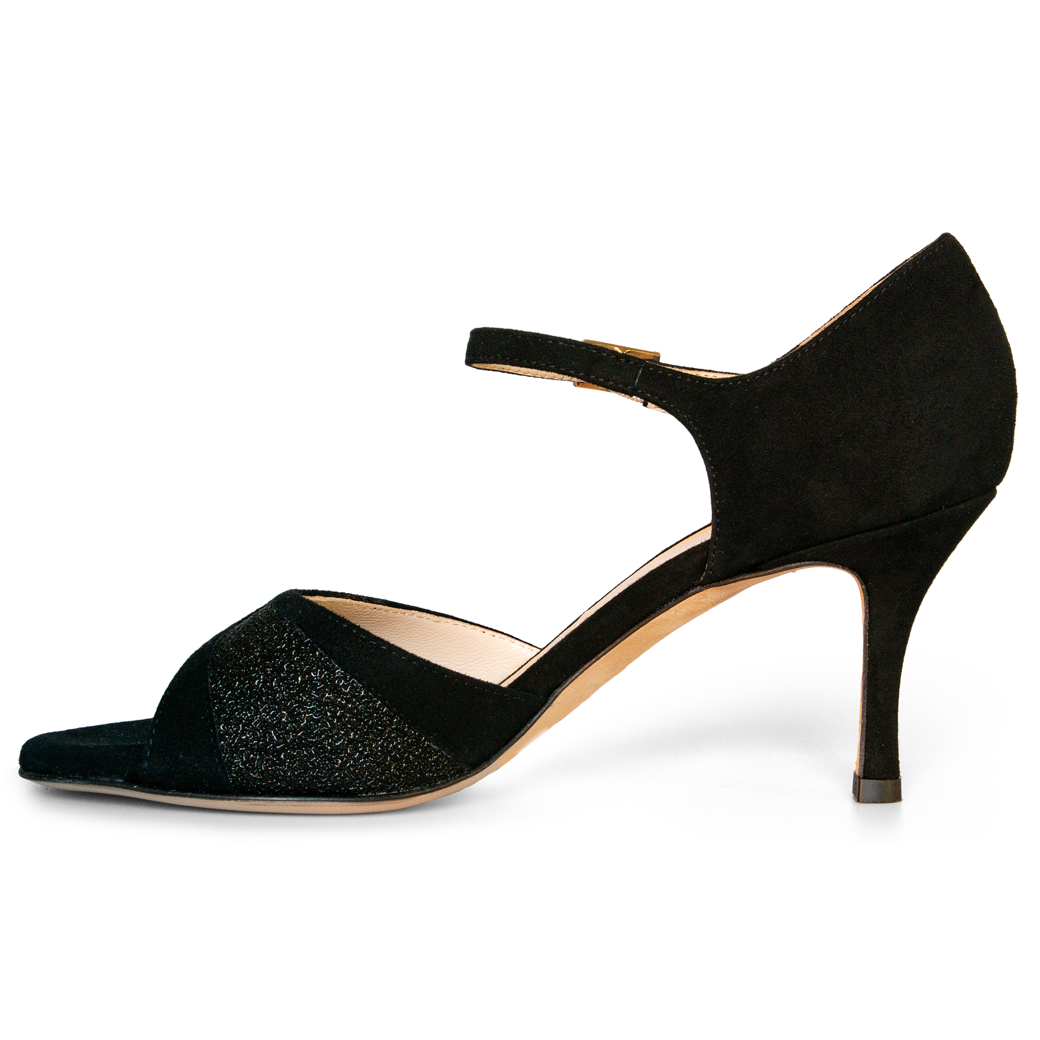 Madame Pivot Trudy 0501 Black Printed Suede Schwarze Tanz Sandale Glattledersohle 02