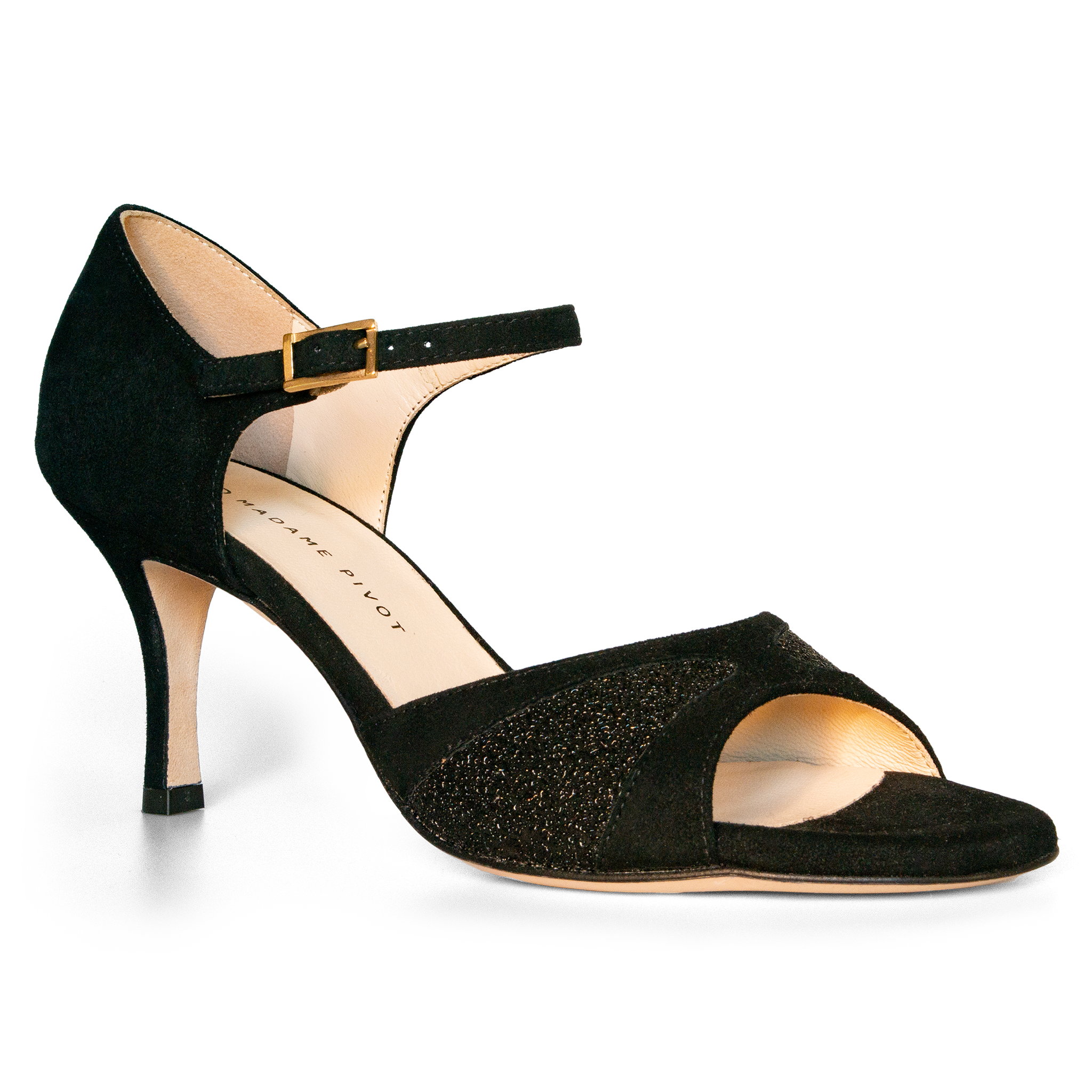 Madame Pivot Trudy 0501 Black Printed Suede Schwarze Tanz Sandale Glattledersohle 03