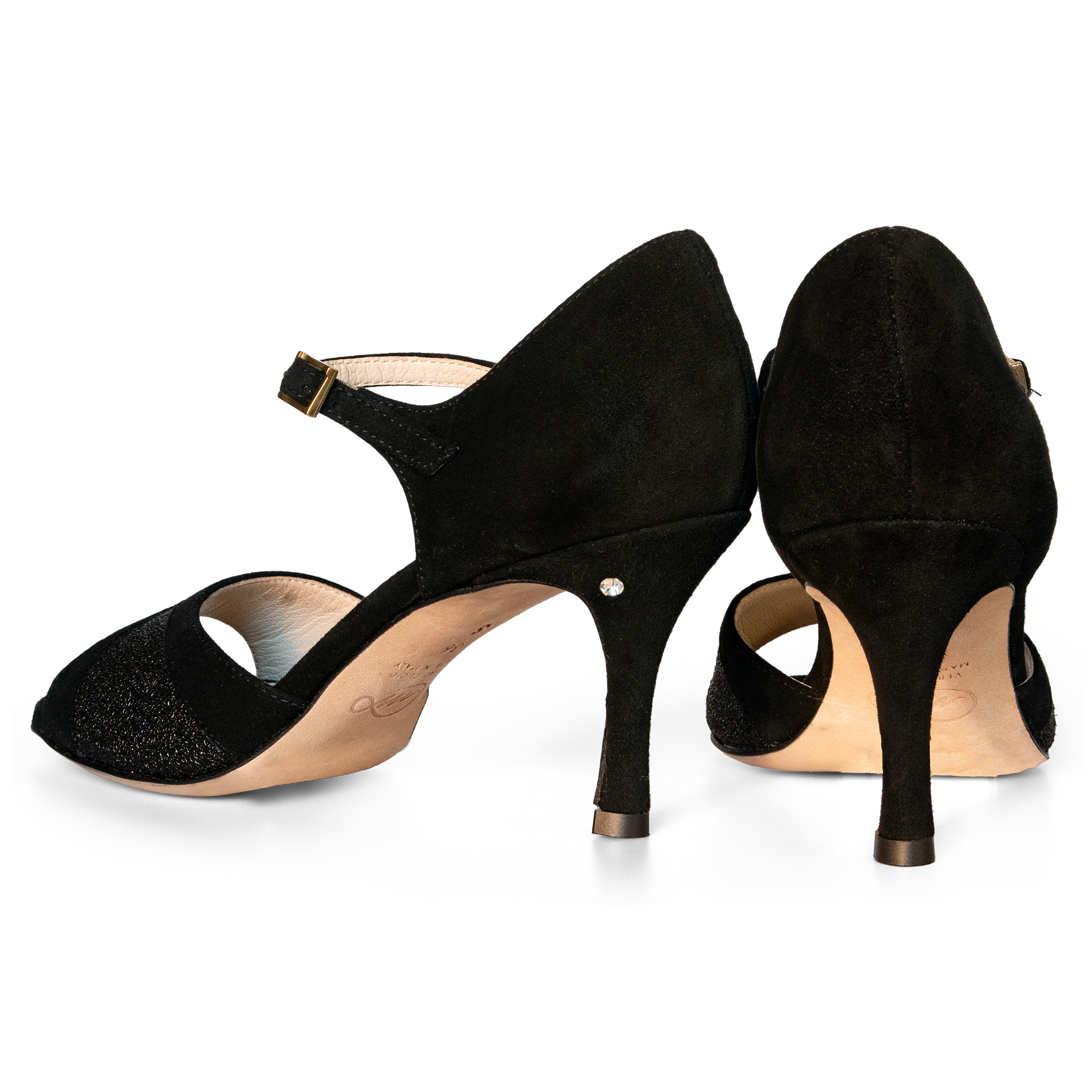 Madame Pivot Trudy 0501 Black Printed Suede Schwarze Tanz Sandale Glattledersohle 04
