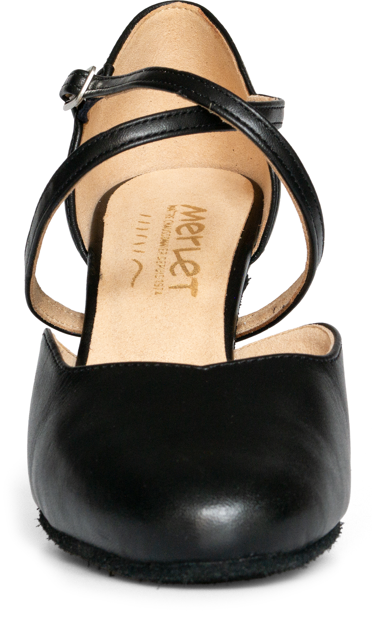 Merlet Chanel 1300 Sp001 Noir Vorn Geschlossener Tanzschuh Mit Kreuzriemchen Schwarz 119149 03