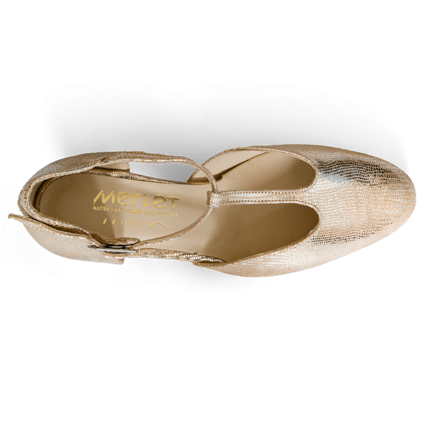 Merlet Eva 1307 417 Platine Geschlossene Goldene Tanzschuhe Mit T Riemchen 06