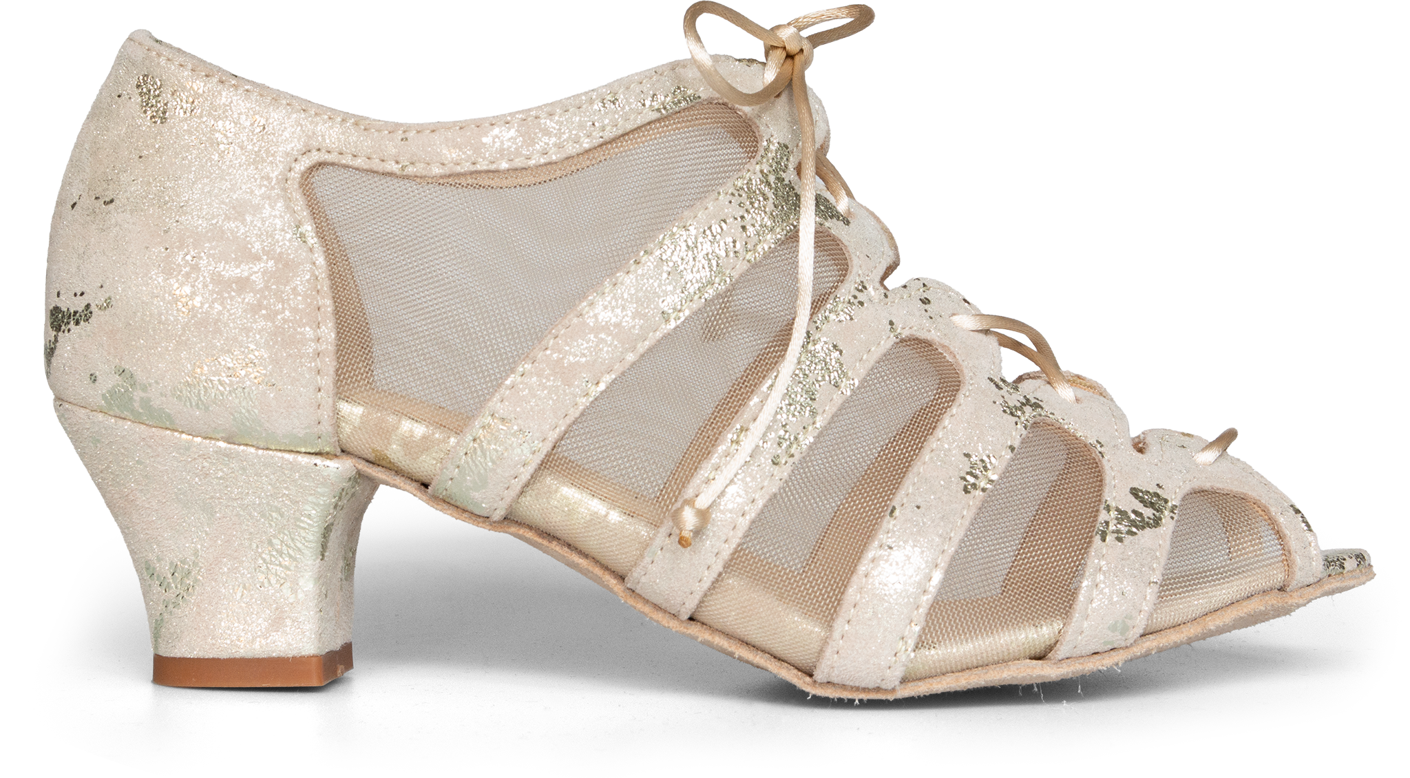 Merlet Fibie 1973 Sp106 Beige Cuir Fade Geschnuerte Golden Schimmernde Tanzsandale 119158 01