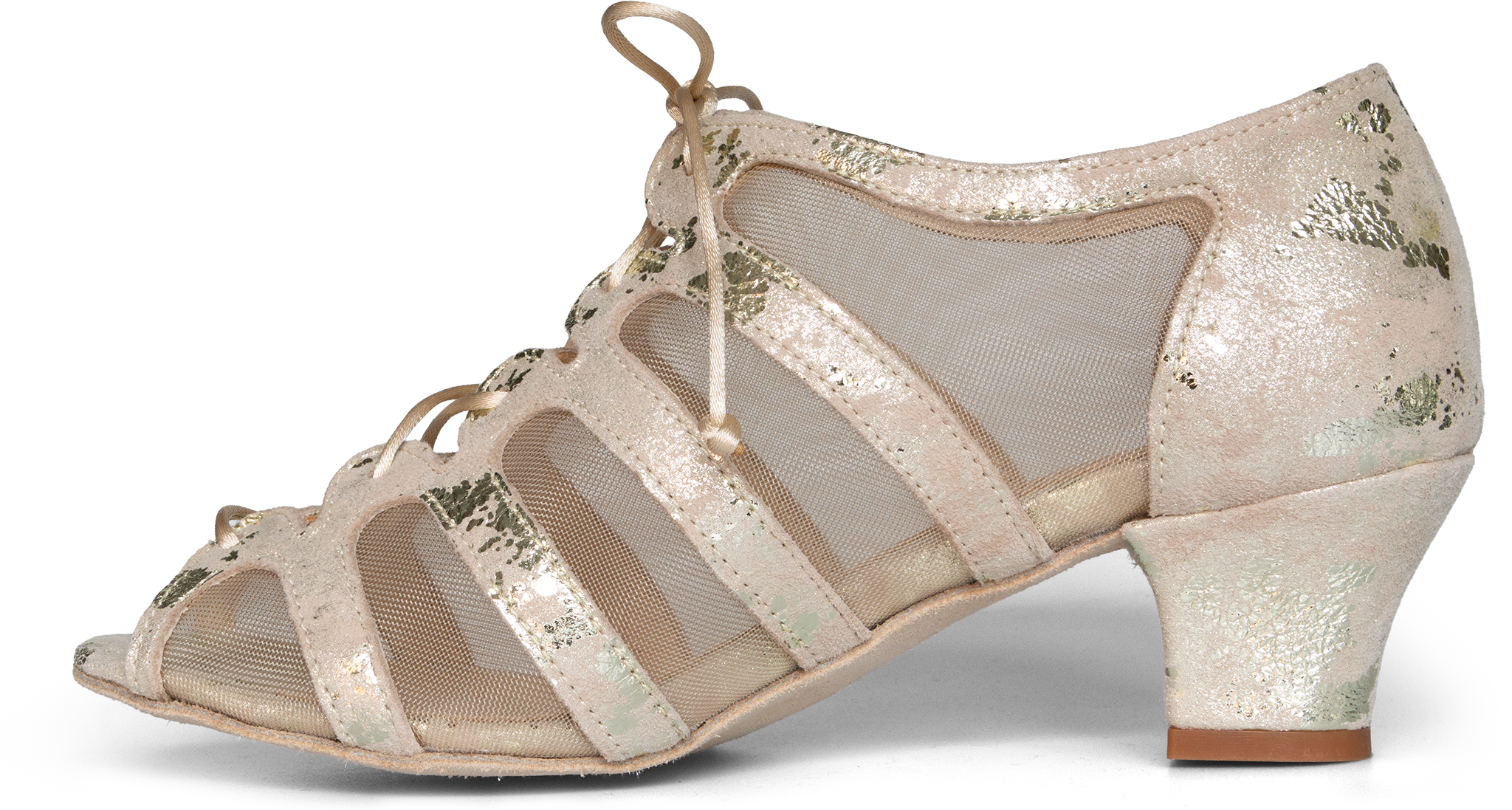 Merlet Fibie 1973 Sp106 Beige Cuir Fade Geschnuerte Golden Schimmernde Tanzsandale 119158 02