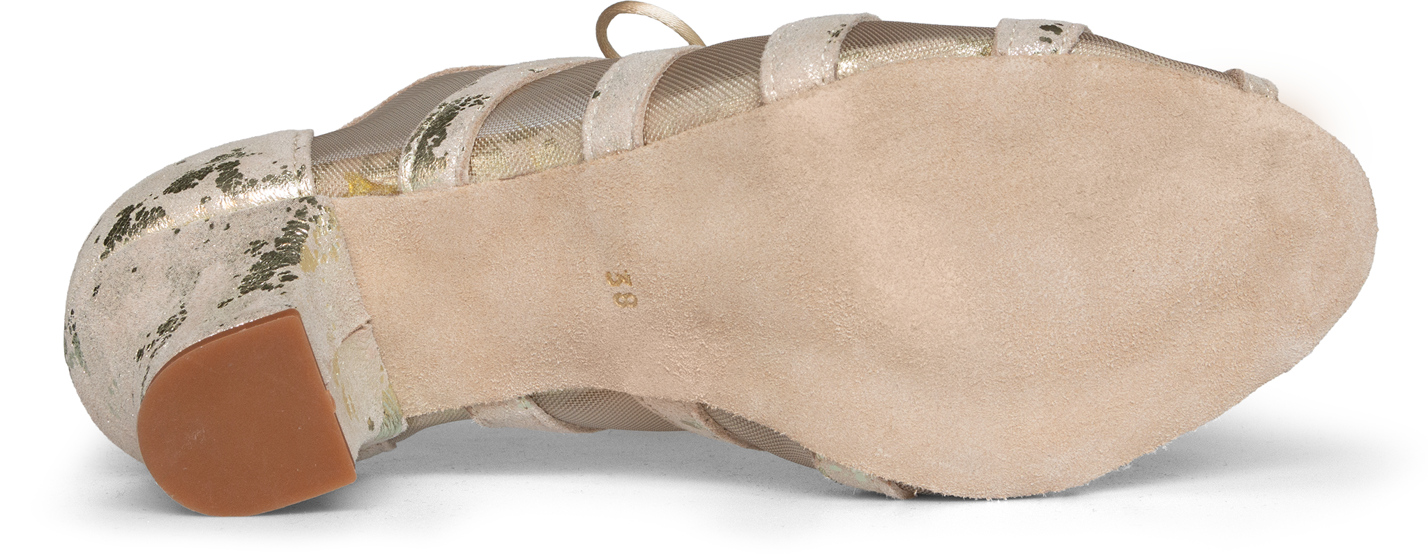 Merlet Fibie 1973 Sp106 Beige Cuir Fade Geschnuerte Golden Schimmernde Tanzsandale 119158 03