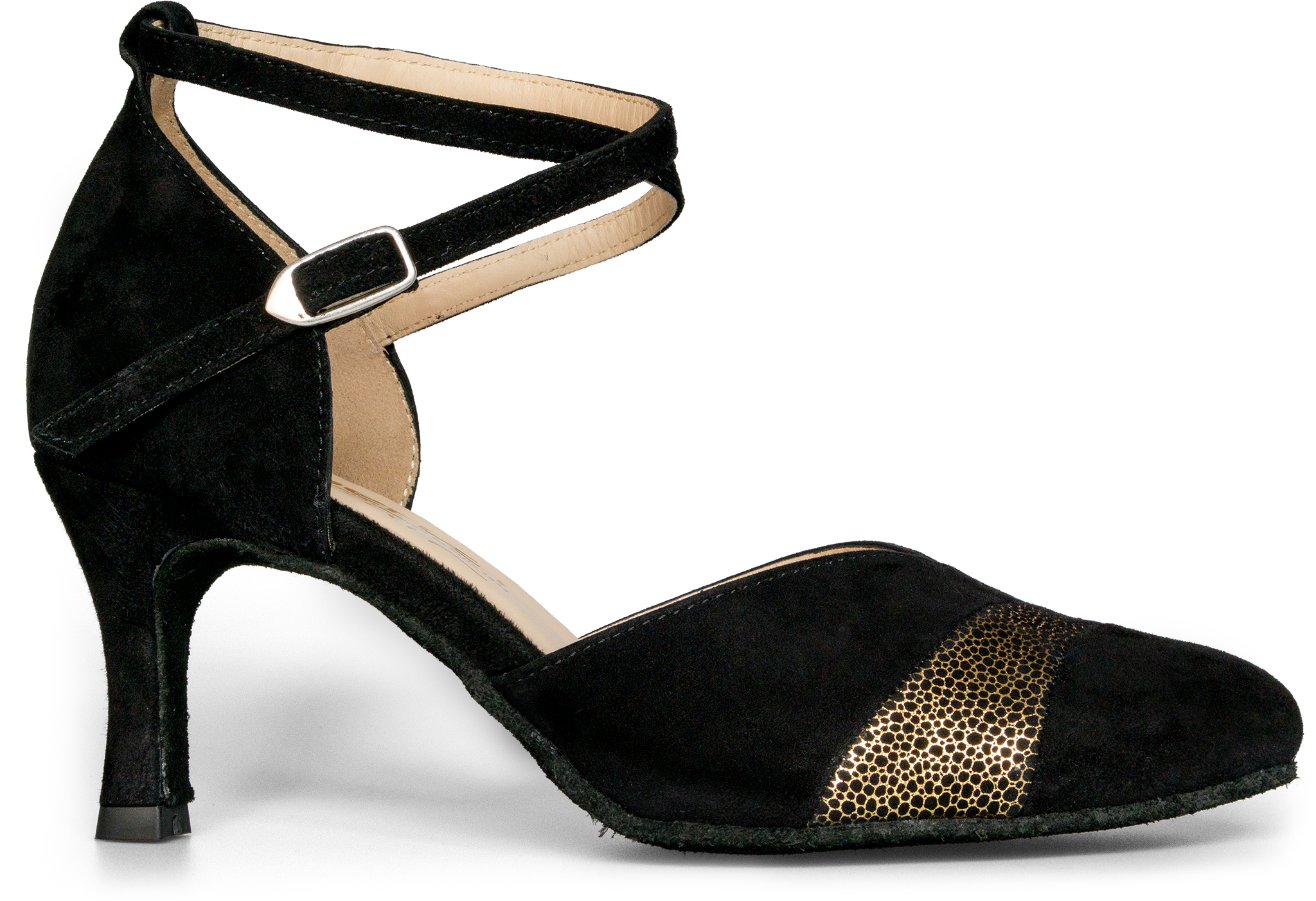 Merlet Nita8 1404 085 Noir Or Geschlossener Schwarzer Tanzschuhe Mit Goldener Banderole 119189 01