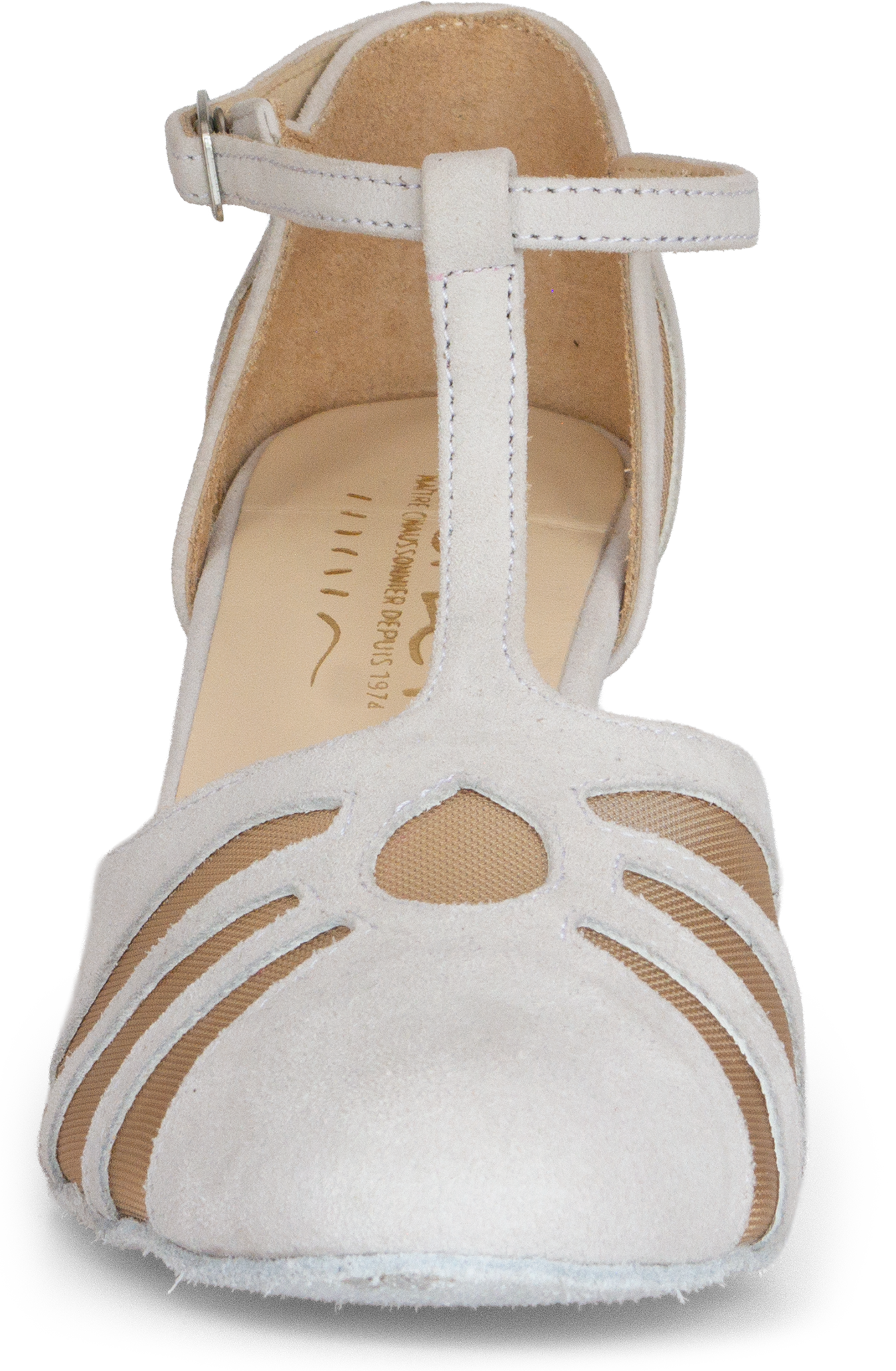 Merlet Nyriam 1404 903 Perle Velours Geschlossener Tanzschuh Mit T Riemchen Cremeweiss 109767 03