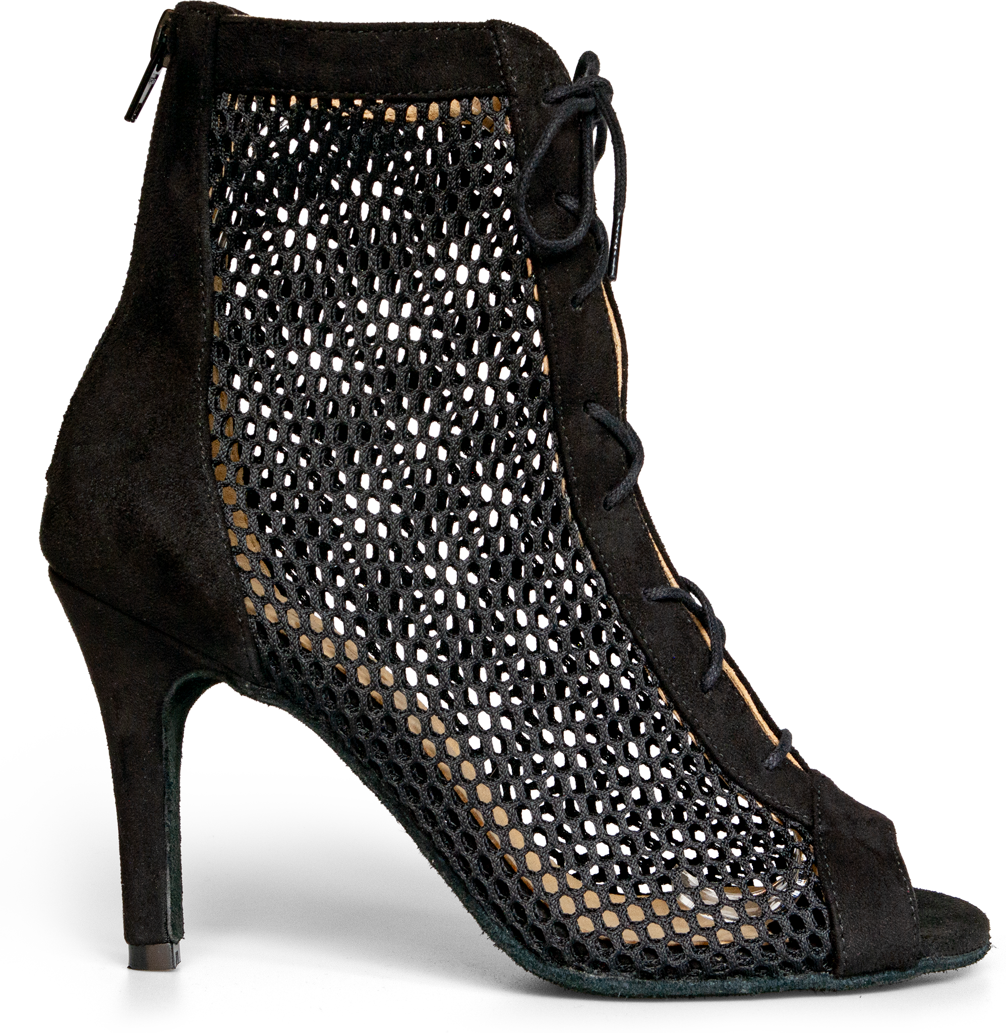 Merlet Roxy 1111 001 Noir Geschnuerter Peep Toe Tanzstiefel Schwarz 117255