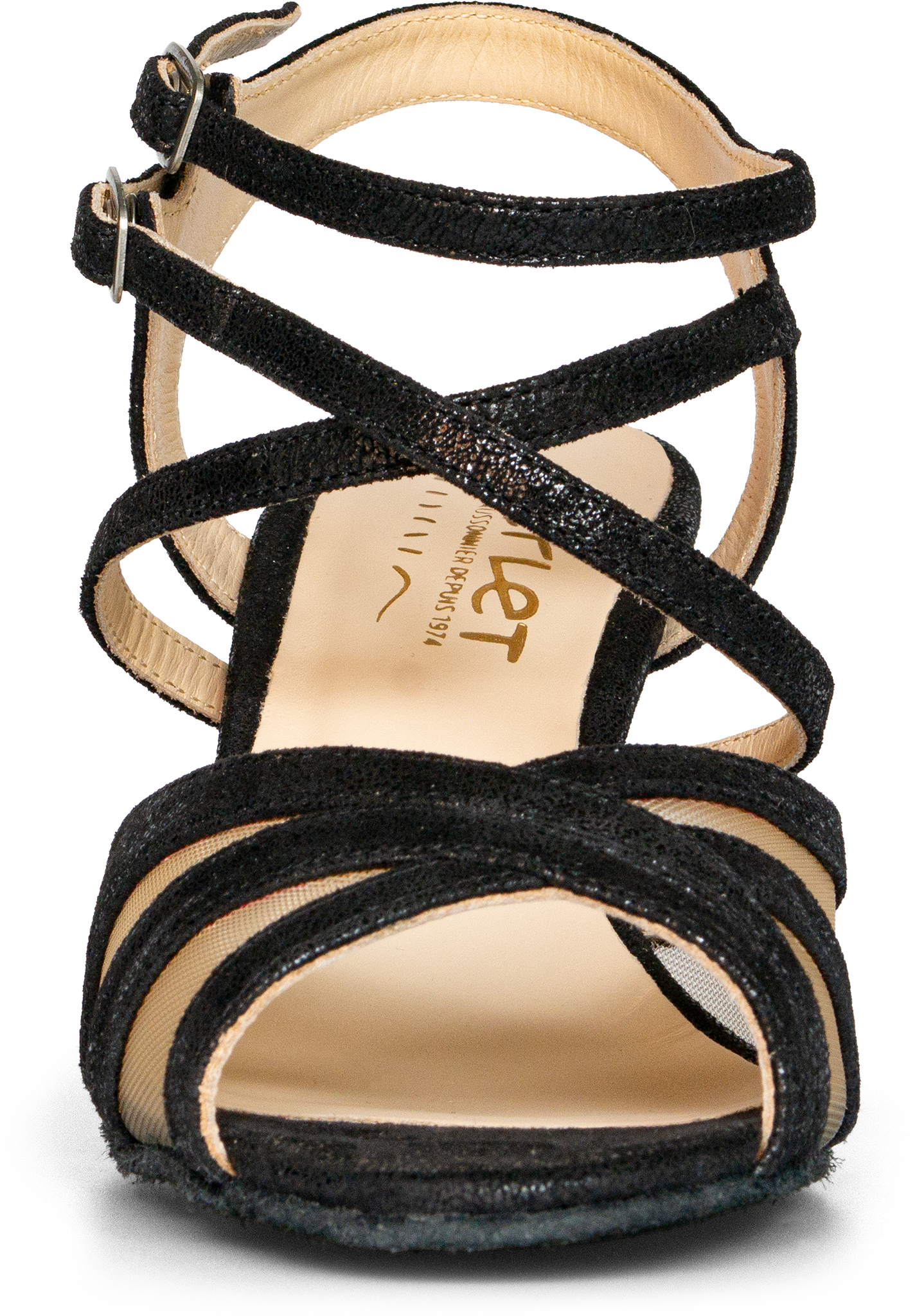 Merlet Salina 1946 001 Noir Cuir Glass Schwarze Tanzsandale Getunneltes Kreuzriemchen 119211 03