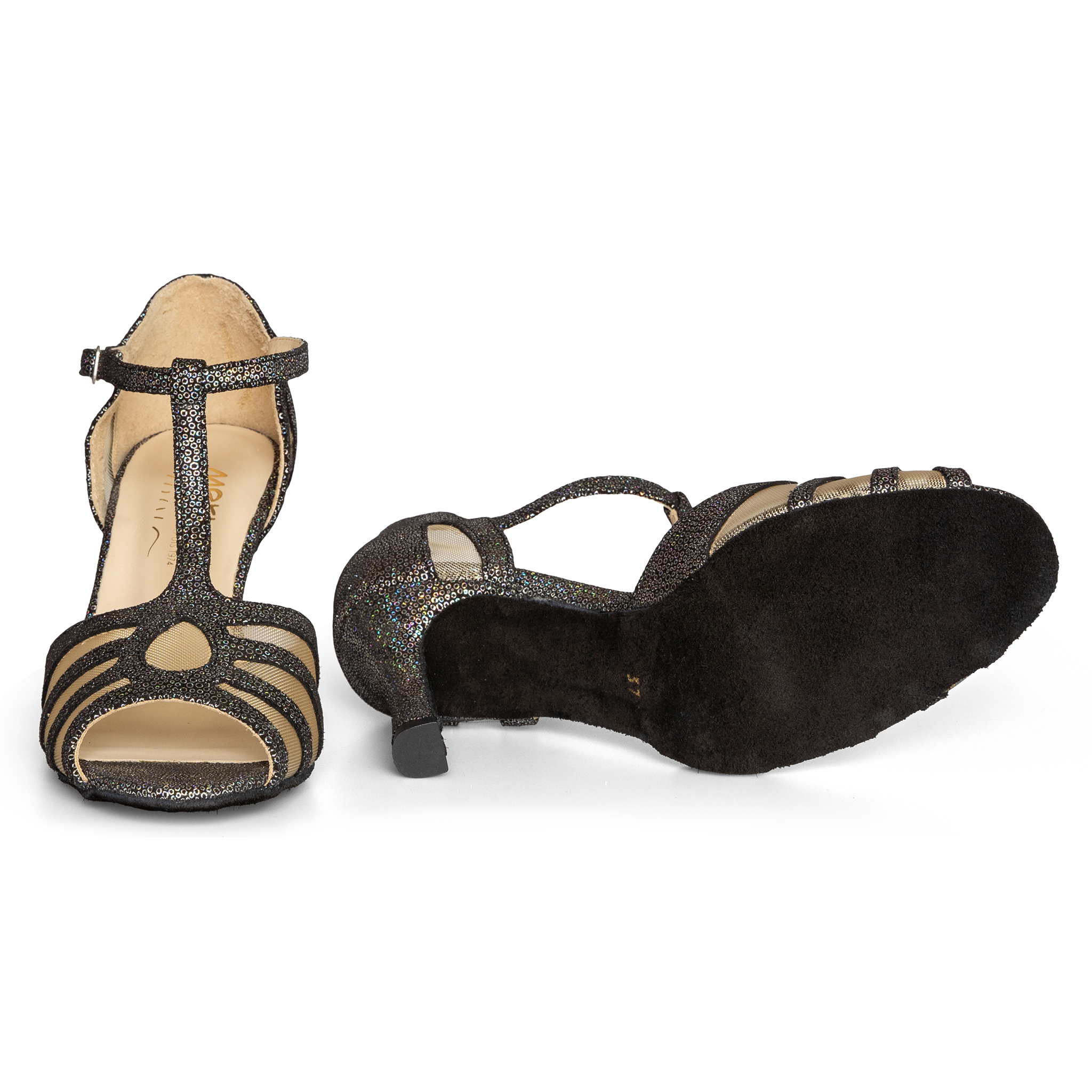 Merlet Syriam 1944 001 Cuir Ada Noir Tanzsandale Schwarz Perlmutt Glitter 04