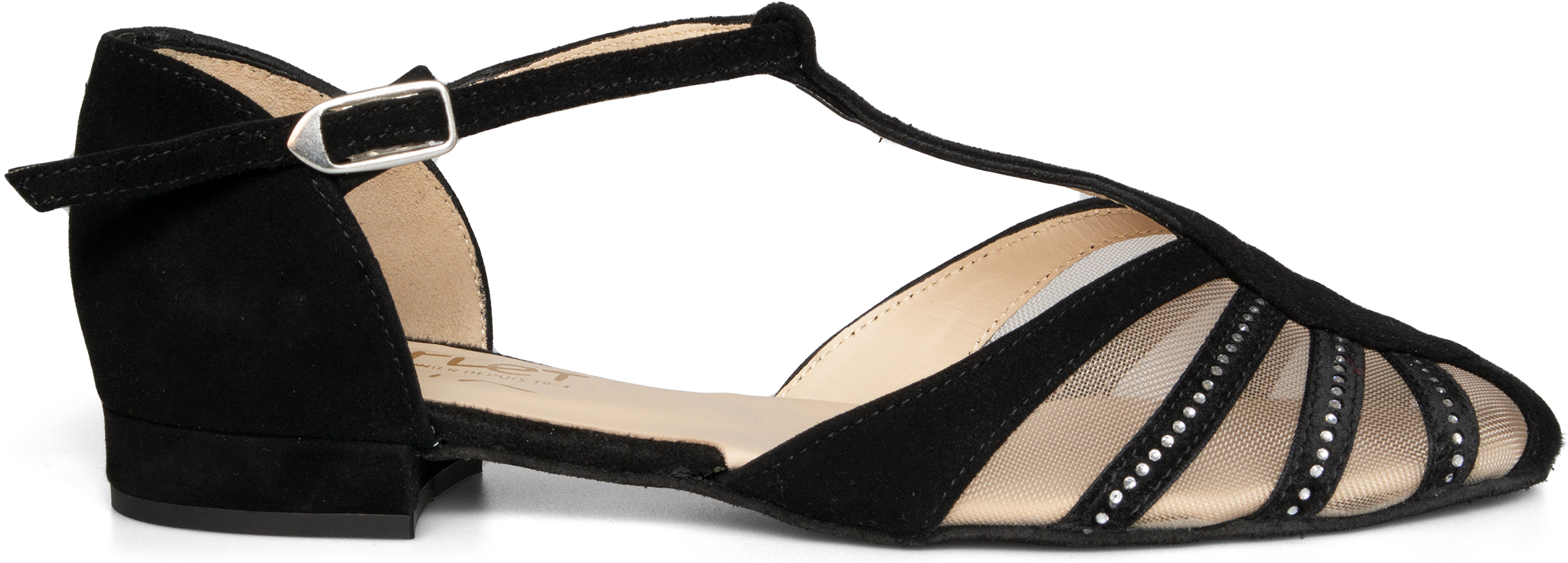 Merlet Xilia Flacher Schwarzer Tanzschuh Mit Strass Und T Riemchen 121646 01