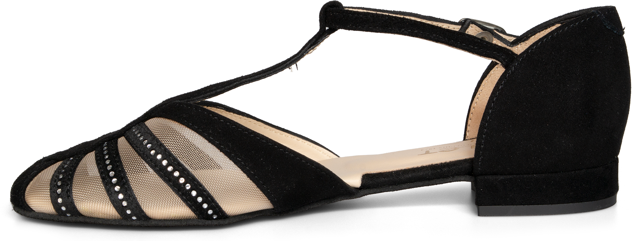 Merlet Xilia Flacher Schwarzer Tanzschuh Mit Strass Und T Riemchen 121646 02