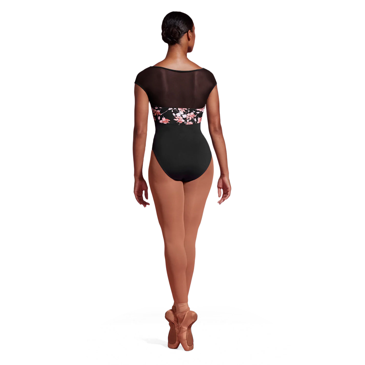 Mirella M5095lm Black Cap Sleeves Damen Tanzbody Mit Blumenmuster 01