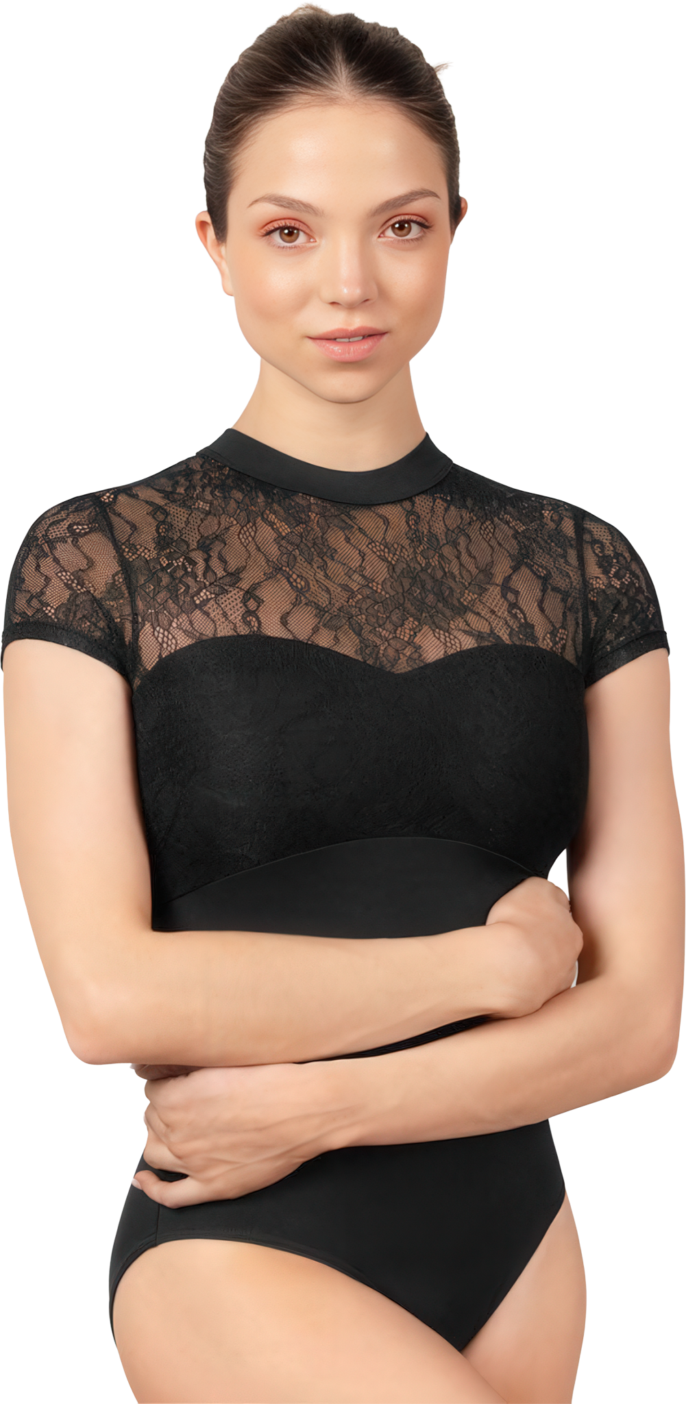 Mirella Majesty High Neck Lace Cap Sleeve Leotard M5109lm Black Ballett Trikot Mit Spitze Und Keyhole Ruecken Schwarz 90345 03